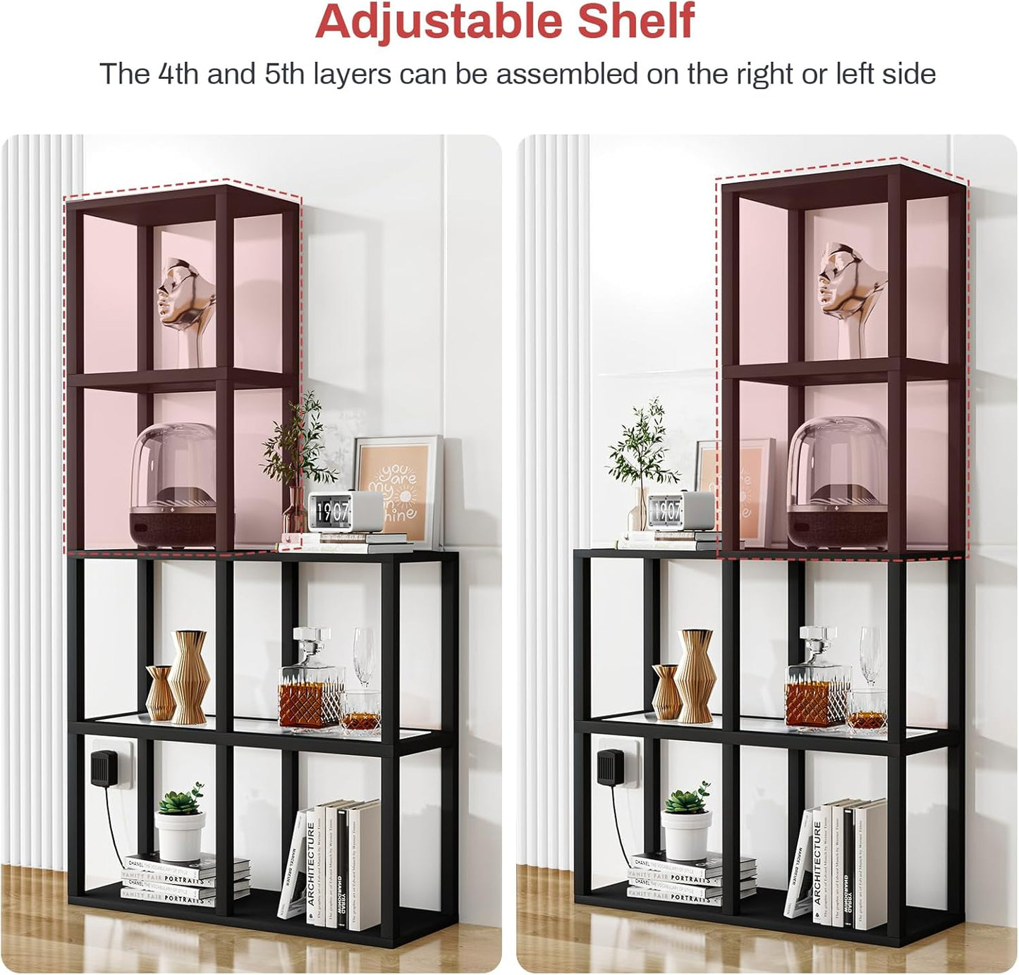 Display Shelf with LED Light Standing Floor Lamp with Glass Storage Shelves for Collectibles, 5 Tier Tall Corner Shelf Open Curio Cabinet for Living Room, Bedroom, Office, Home Decor