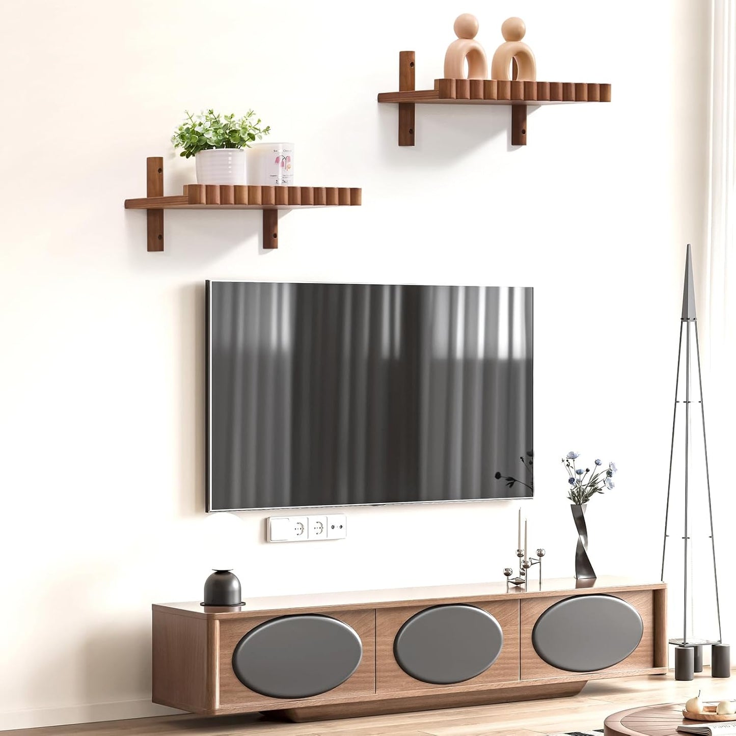 Floating Shelves for Wall, 2 PCS 15 inch Wood Wall Decor Shelf Bookshelf, Decorative Picture Ledge Shelves for Bedroom, Living Room Storage, Brown