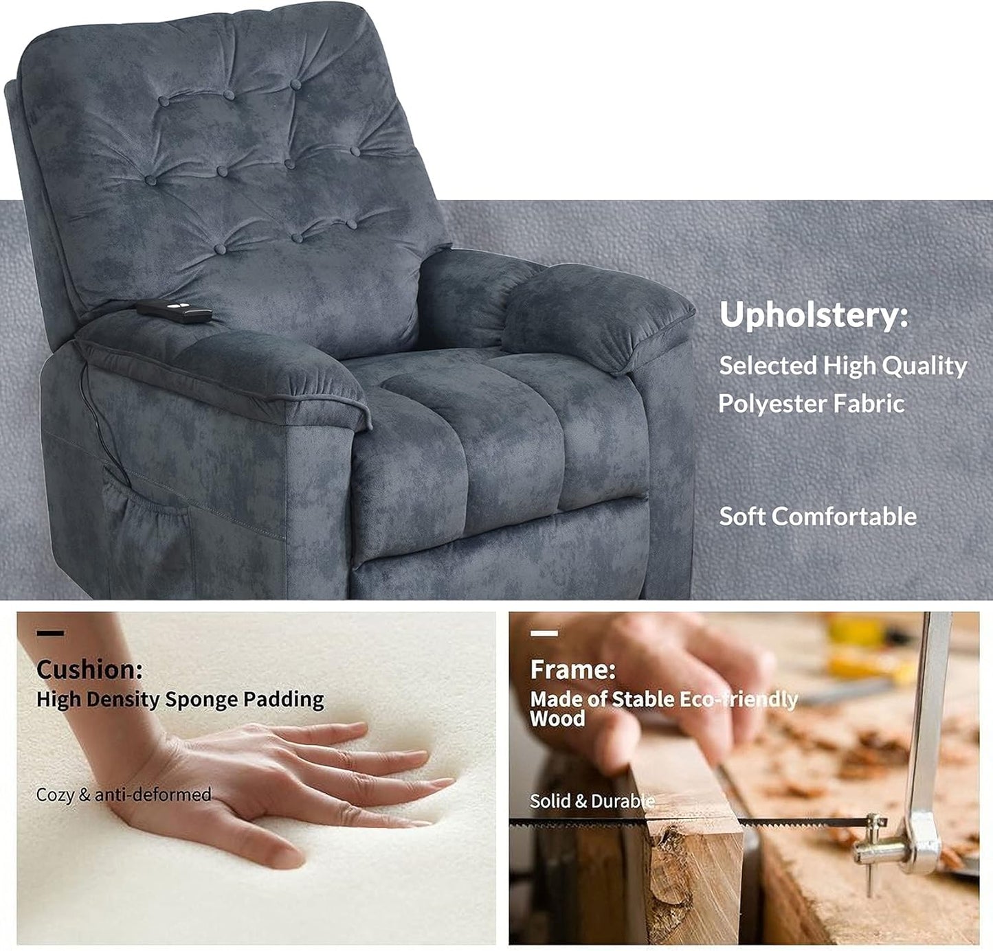 Adjustable Home Theater Seating Power Lift Recliner Chair for Elderly Fabric Ergonomic Lounge Chair for Living Room Single Sofa Reading Chair with Remote Control