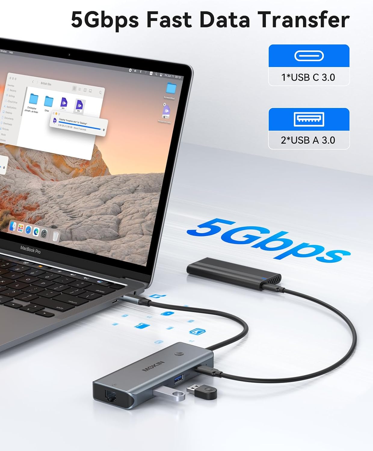 USB C Hub for MacBook Pro/Air,Mac Dongle with 3 USB Port,USB C to HDMI, USB C to RJ45 Ethernet,MOKiN 8 in 1 USB C to HDMI Adapter,100W PD Charging, USB C to SD/TF Card Reader USB C Hub