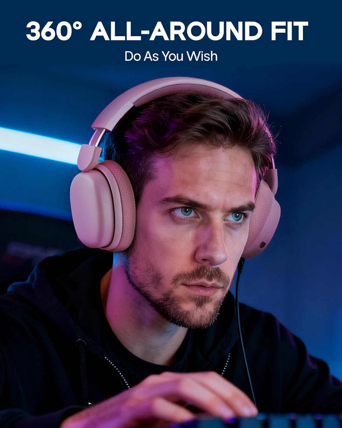 EPOMAKER X Aula G7 Pro Wireless Gaming Headset, Dual Mode BT5.3 & 2.4GHz, 7.1 Surround Sound, 80+ Hour Battery, RGB Light, with Noise Canceling Mic for PS5, PS4, Switch, PC (Pink)