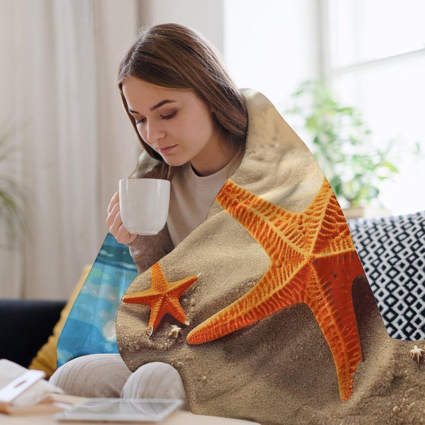 Sea Beach Starfish Blanket Super Soft Lightweight Throw Blanket Cute Cozy Warm Bed Blanket Decorative Fuzzy Blanket All-Season Home Decor Gift for Sofa Couch Living Room 40"*50" （100 * 130cm）