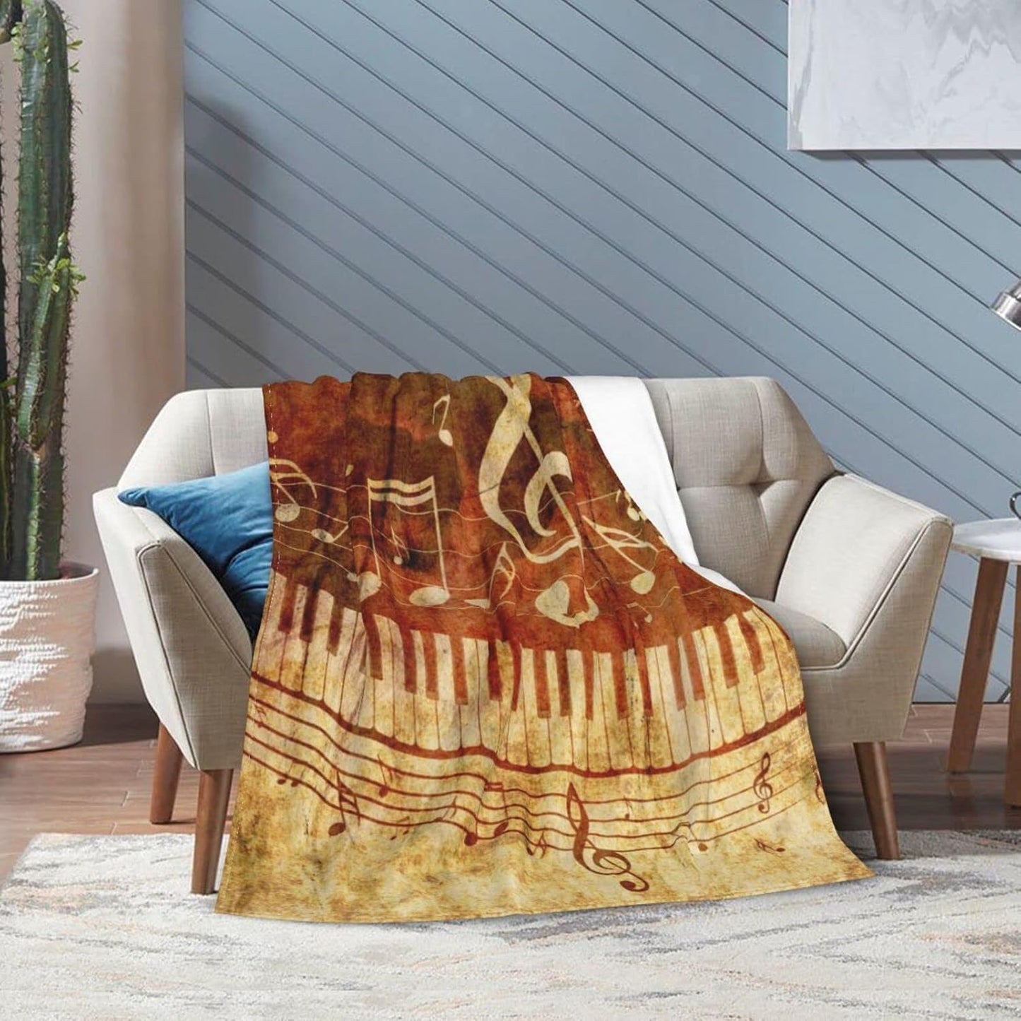 Piano Keys Musical Notes Music Vintage Throw Blanket Super Soft Warm Bed Blankets for Couch Bedroom Sofa Office Car, All Season Cozy Flannel Plush Blanket for Girls Boys Adults, 50"X40"