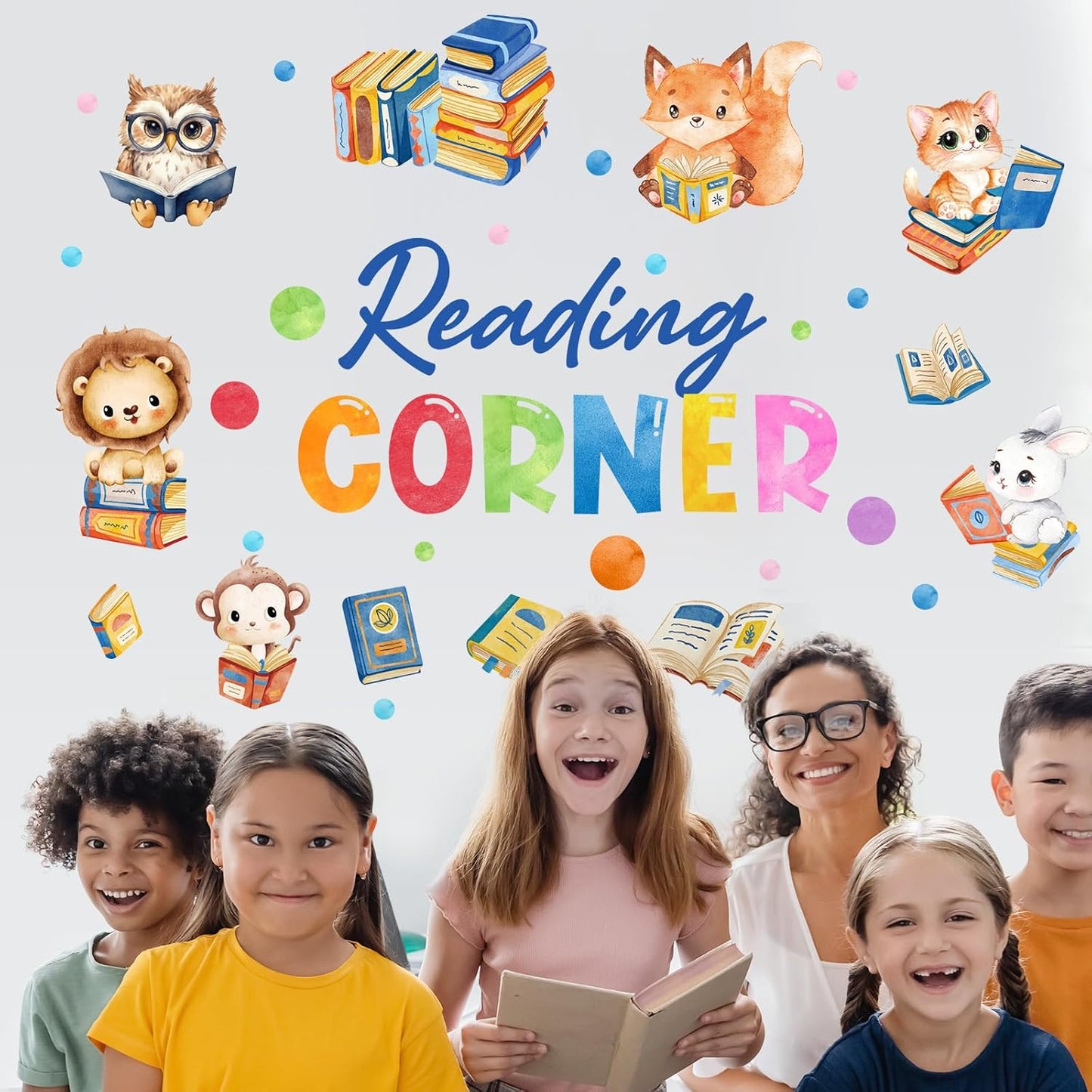 Cinrobiye Inspirational Quotes Wall Decals, Reading Cnrner Wall Art Stickers Woodland Animals Read Books Nursery Classroom Playroom Decor for Toddler Kids Reading Study Room Bedroom Daycare Preschool