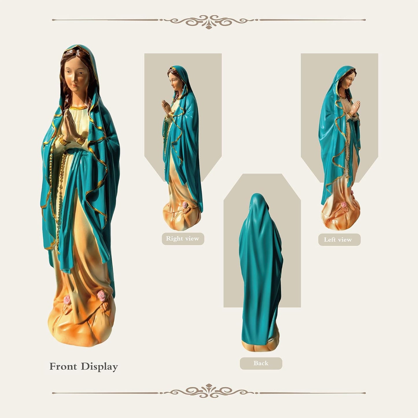 11 Inch Virgin Mary Praying Statue, Symbol of Peace and Faith, Handcrafted Teal Blue Robe Decor for Home, Mantel, Prayer Corner, Entryway Table, Bookshelf, Prayer Space and Chapel
