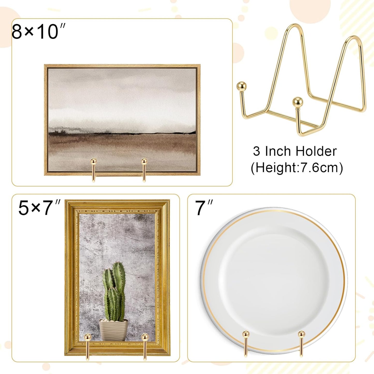 1 Pcs 3.5 Inch Plate Holder Easel Display Stand Table Top Display Metal Frame Holders Decorative Plate for Book Picture Photo and Platter (Gold)