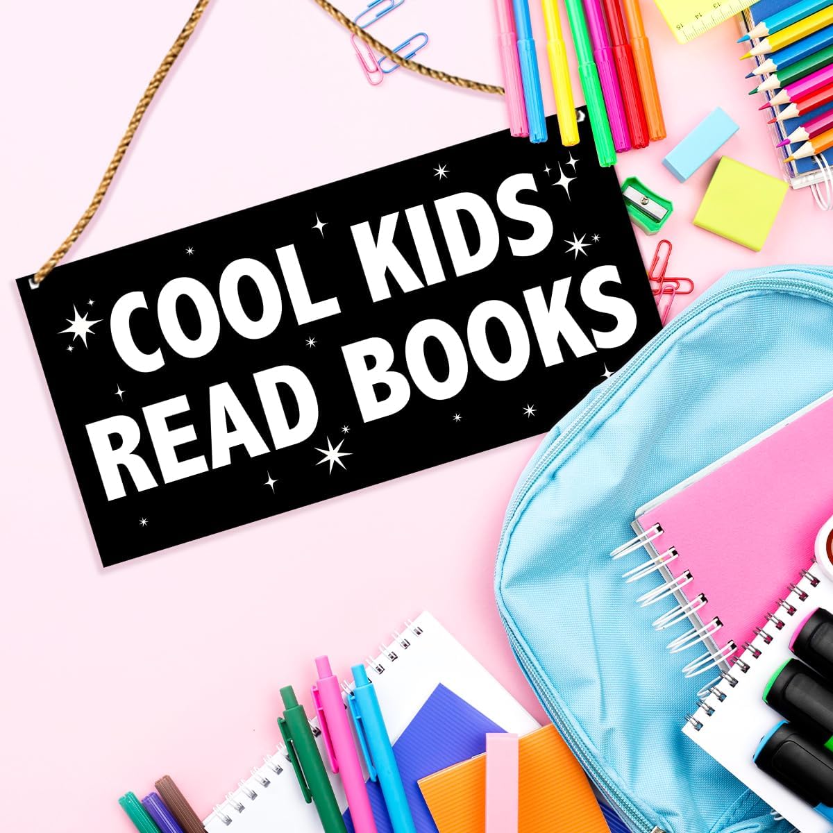 Classroom Sign Wood Decor, Inspirational Wall Decor for Library Kids Classroom Nursery Teen Read Room Homeschool Teacher Sign Hanging Decorations, Cool Kids Read Books