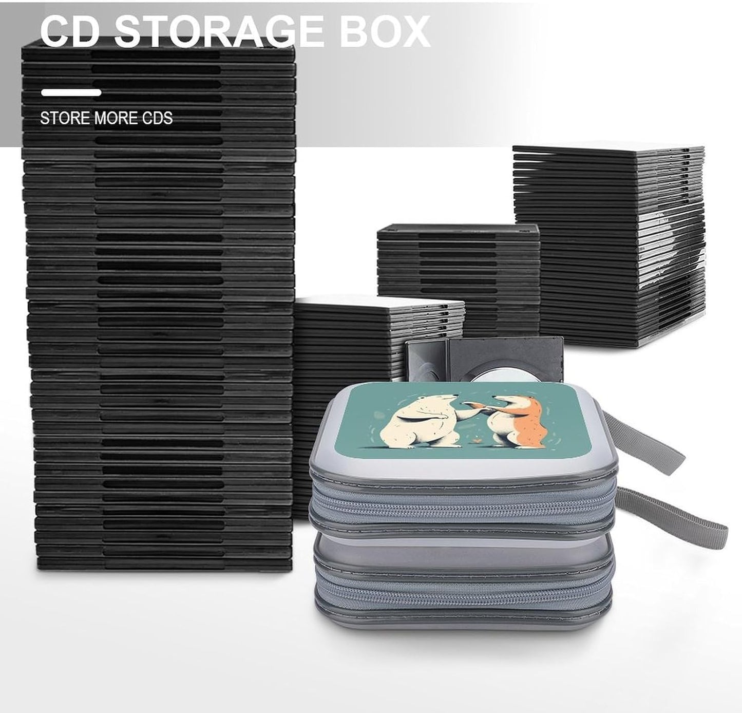 Bears Together CD Case 40 Capacity Case Zipper CD Collection Bag with Handles Cover DVD Storage Hard Plastic DVD Disc Cases Storage Binder for Car Home Office Travel