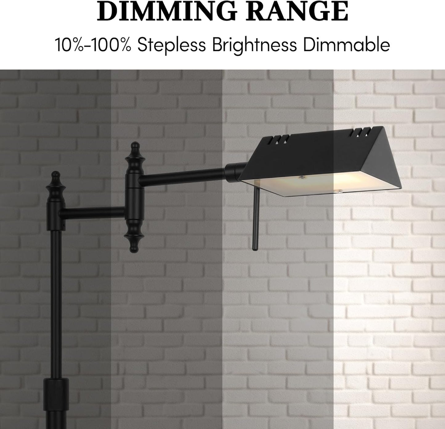 Dimmable Pharmacy Floor Lamp with Remote, 17W LED Reading Floor Lamp with 360°Swing Arm, 3 Color Temperature, Height Adjustable Black Standing Task Lamp for Living Room, Bedroom, Black