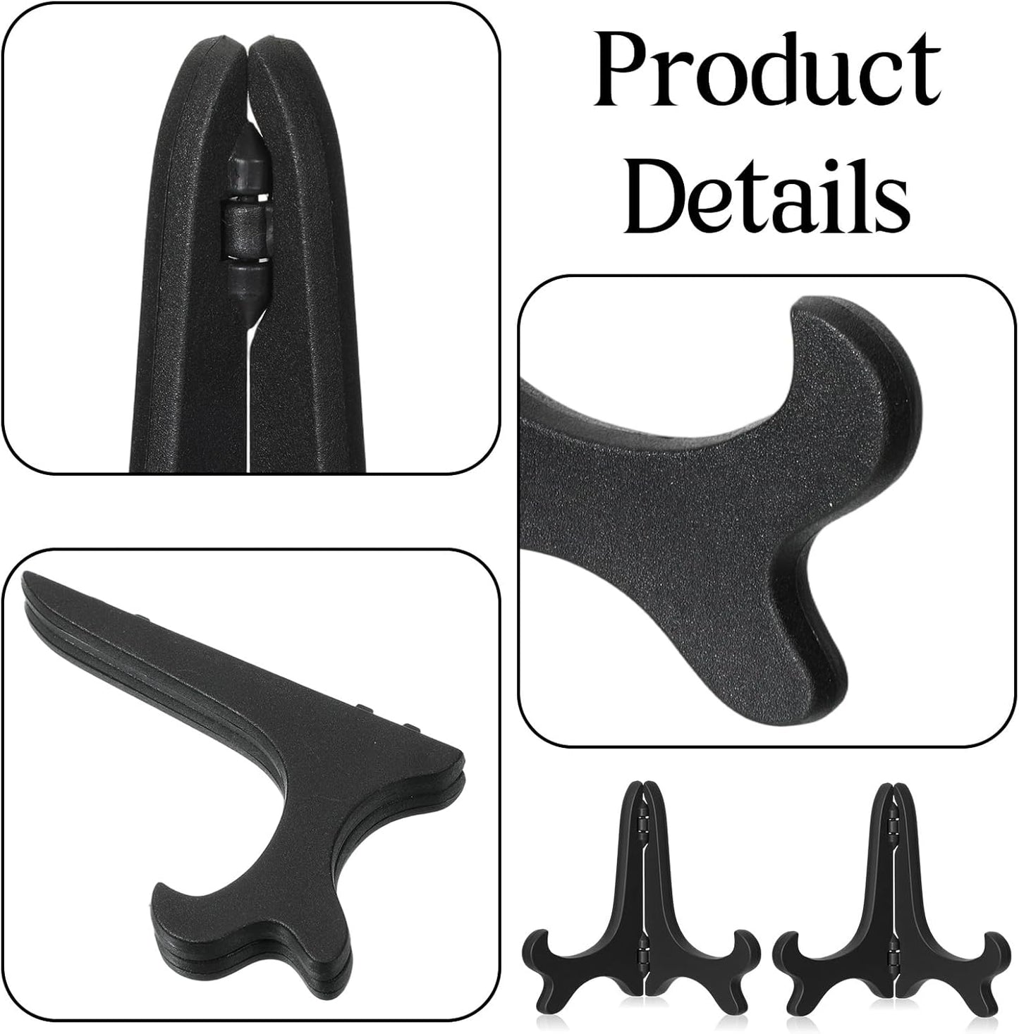 4PCS Plastic Plate Stands, 4 Inch Decorative Picture Holder for Displaying, Black Wood-like Easels for Sign, Cookbook, Now Playing Vinyl Record, Recipe Book