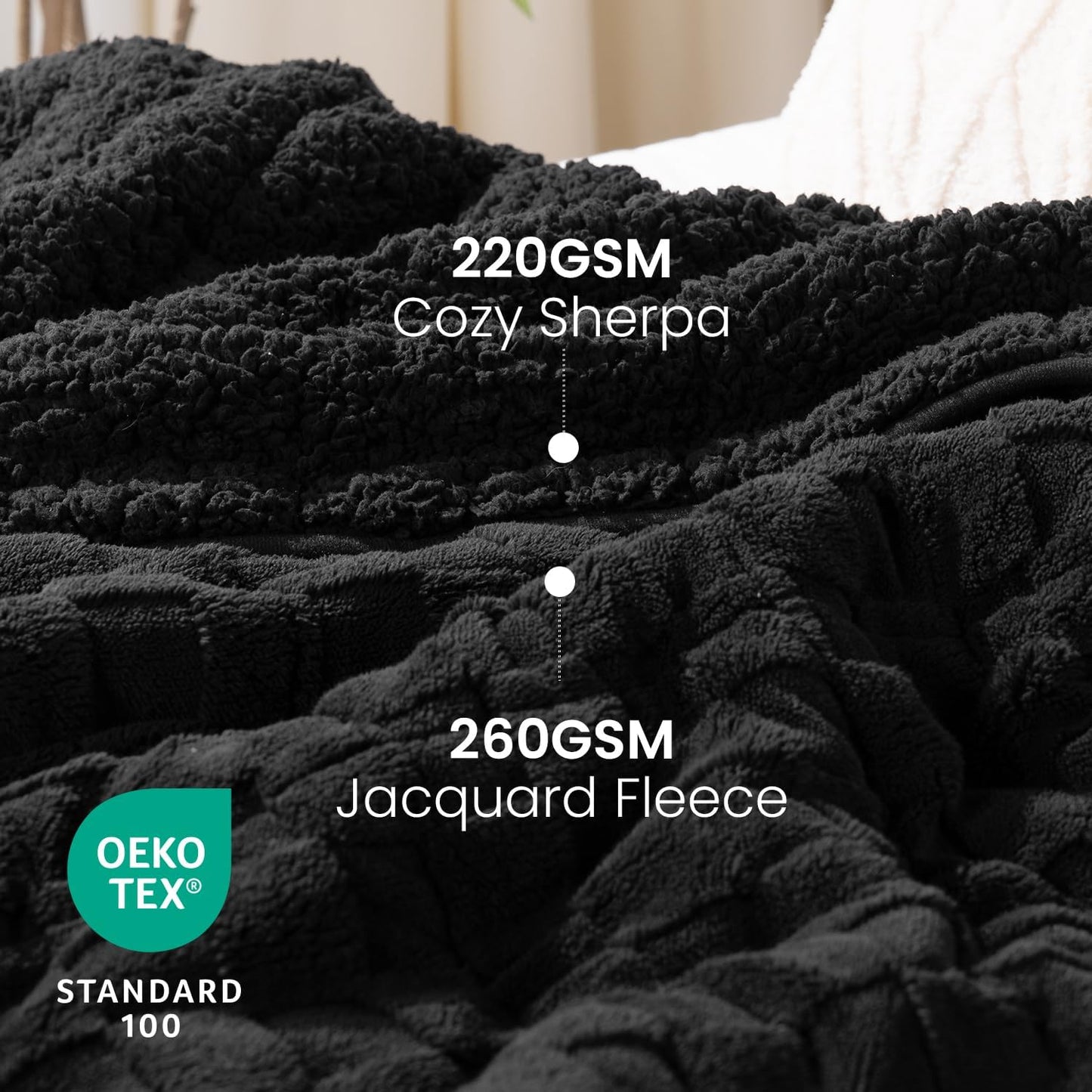15lbs Weighted Blanket Twin Size, Classy Soft Jacquard 3D Checkered Sherpa Weighted Blankets for Adults, Cozy Fluffy Bed Blanket for Sleeping, 48 x 72 inches, Ceramic Beads, Black