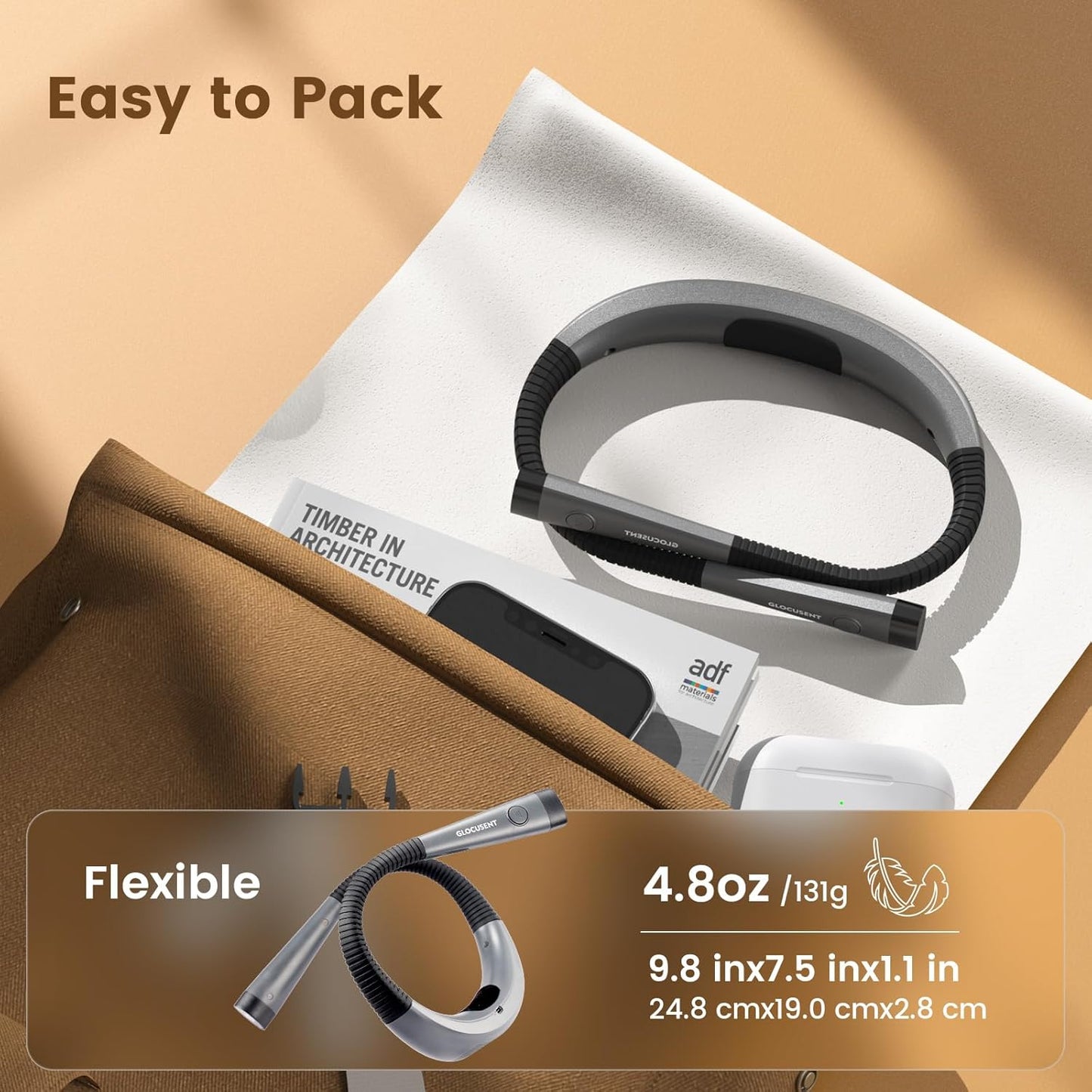 Glocusent Book Light with EVA Case, 3-Color & 6-Brightness Reading Light, Bendable Neck Light, Durable Rechargeable Lamp, Perfect Book Light for Reading in Bed, Knitting, Repairing, Book Lovers Gifts