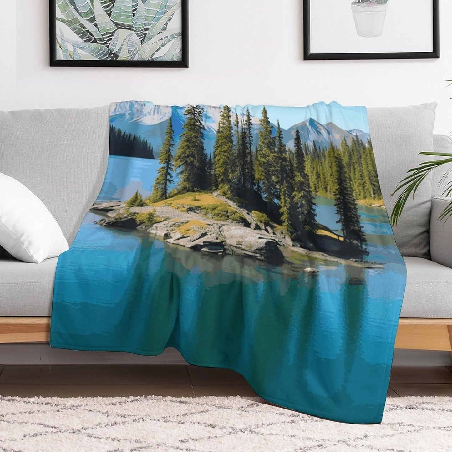 Spirit Island in Lake Blanket Super Soft Lightweight Throw Blanket Cute Cozy Warm Bed Blanket Decorative Fuzzy Blanket All-Season Home Decor Gift for Sofa Couch Living Room 50"*60"（130 * 150cm）