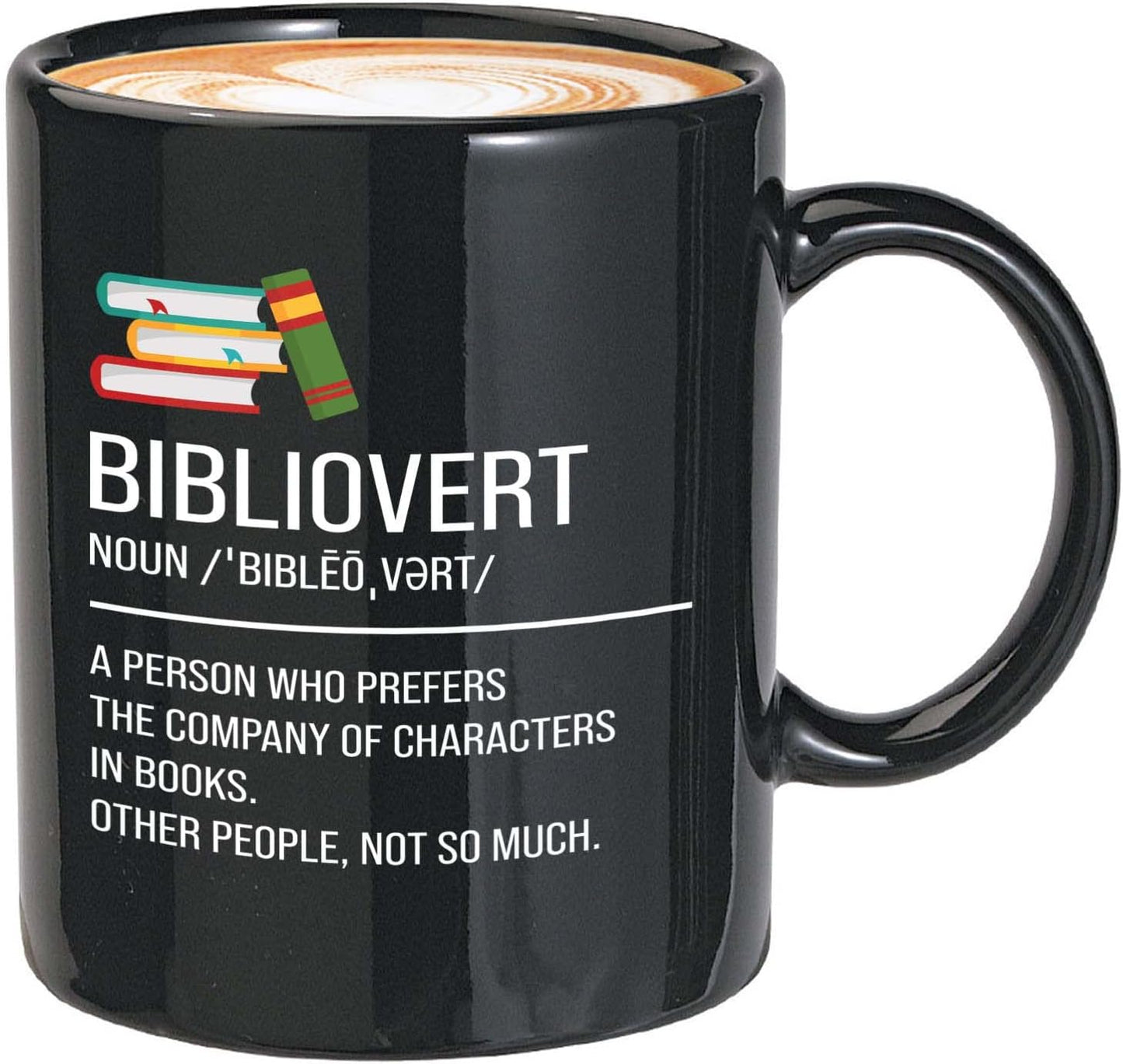 Bubble Hugs Book lovers Coffee Mug 11oz Black - Bibliovert Definition - Author Writer Book Library Editor Introvert Lovers Cat Chill Relax Bookworm Reading