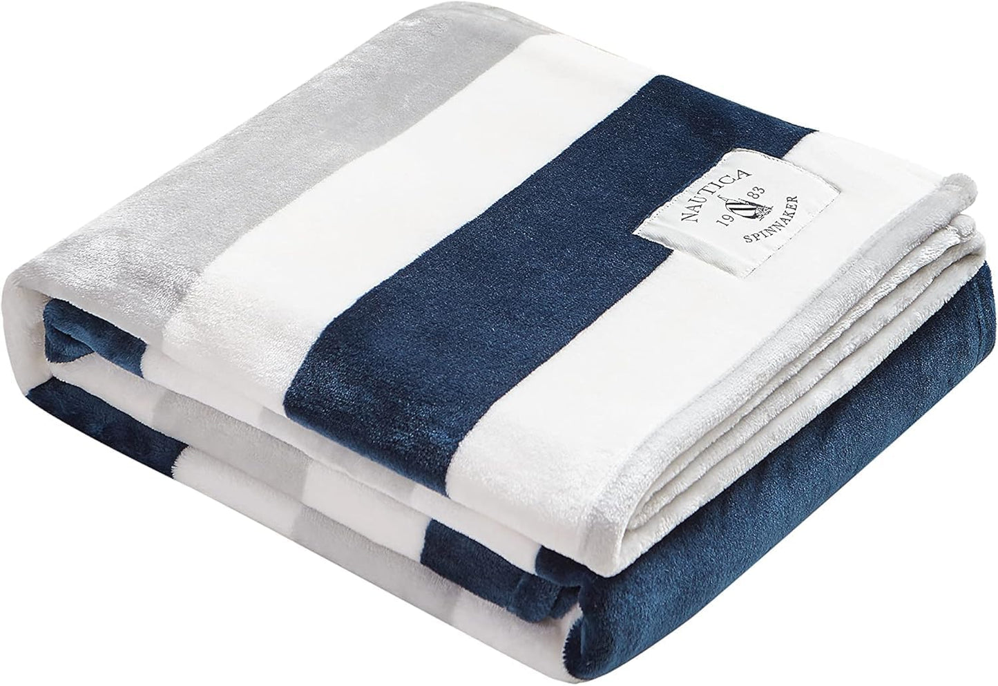 Nautica - Throw Blanket, Super Soft & Cozy Fleece Blanket, Lightweight Plush Bedding for Couch & Bed (Awning Stripe Navy, 50' x 60')