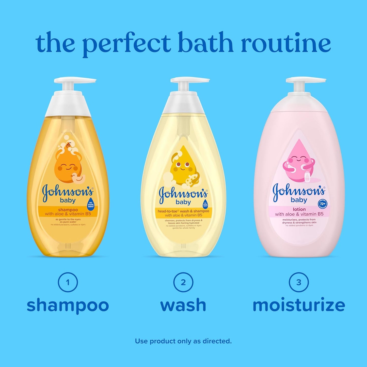 Johnson's Baby Head-To-Toe Baby Wash & Shampoo + Aloe & Vitamin B5, 2-in-1 Bath Wash Gently Cleanses Newborn's Delicate Skin & Hair, Hypoallergenic, No Added Parabens, Dyes & Sulfates, 27.1 fl. oz