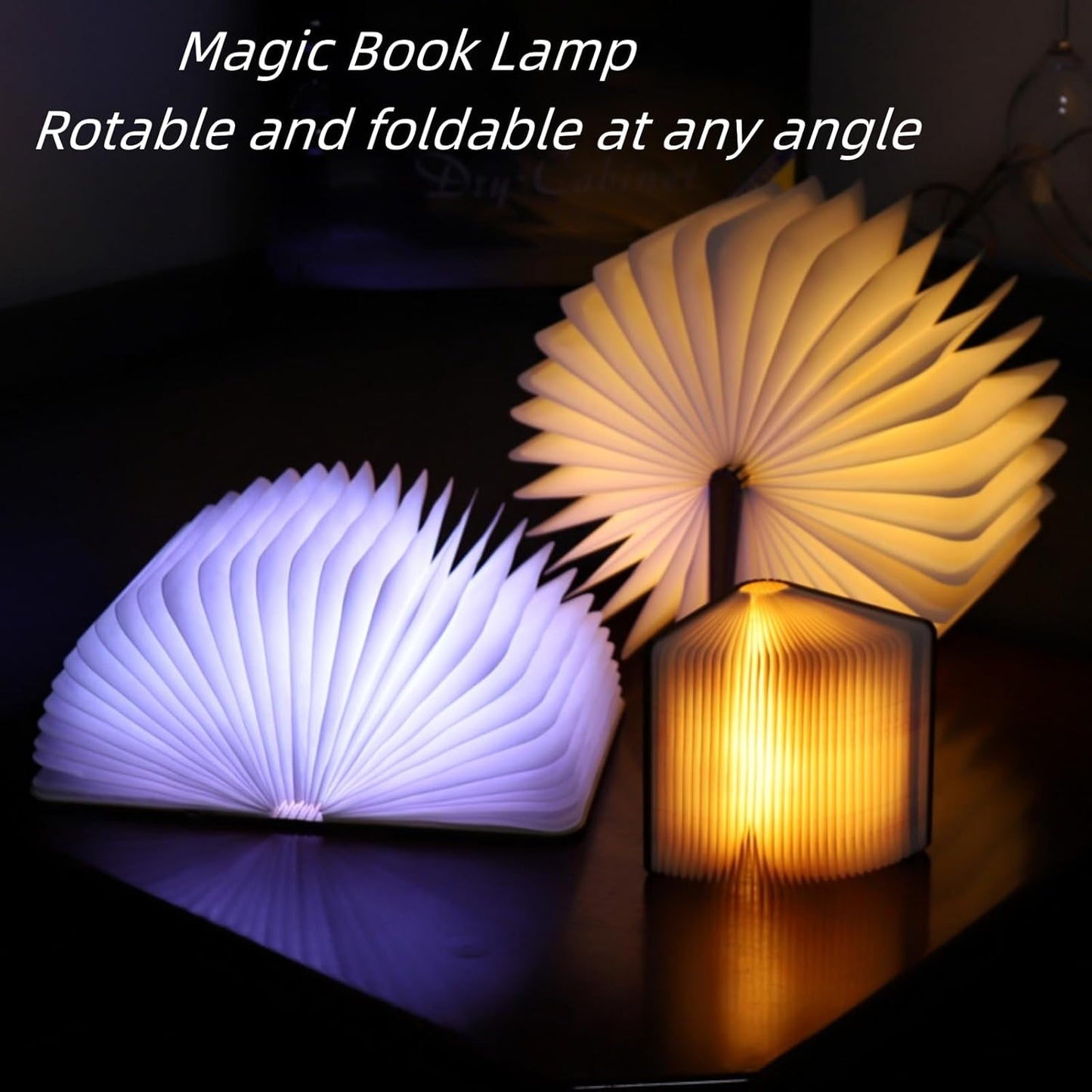 7 Colors Mini Book Lamp, USB Rechargeable Book Shaped Lamp, Portable Wooden Folding Book Lights, Creative Gifts Novelty LED Paper Lantern, Home Decor for Girl Family Friends (Size: 4.7×3.5×0.9in)