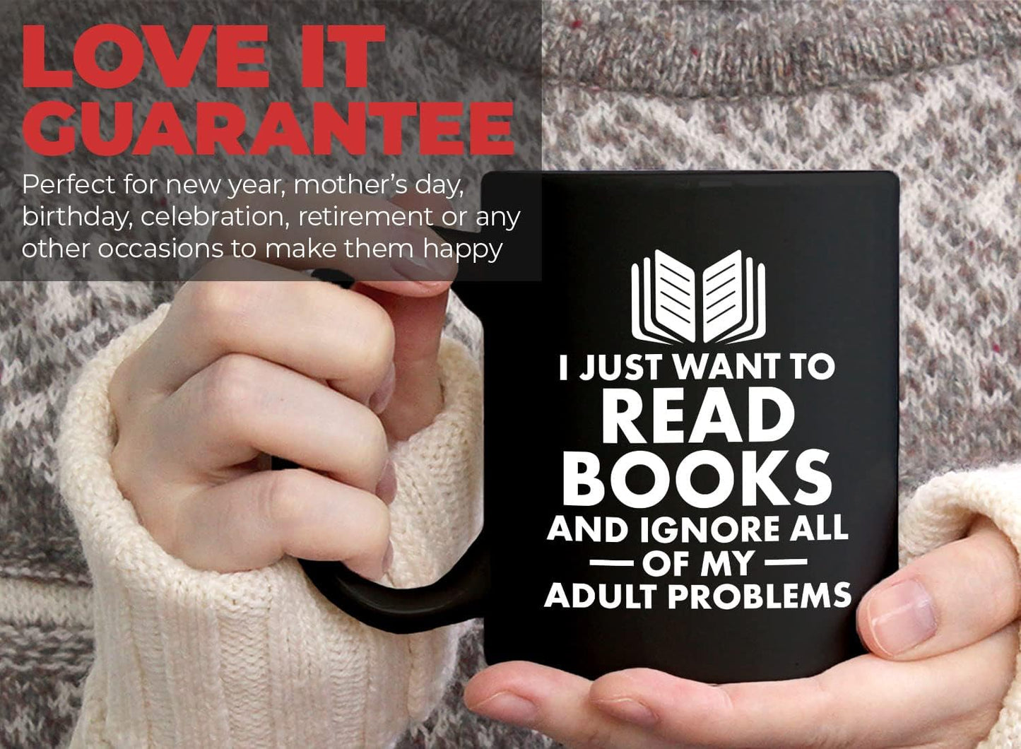 Book Lover Coffee Mug 11oz Black - I just want - Literary librarian Literature Bookworm Historian Public Library Curator Bibliophile Bibliolater