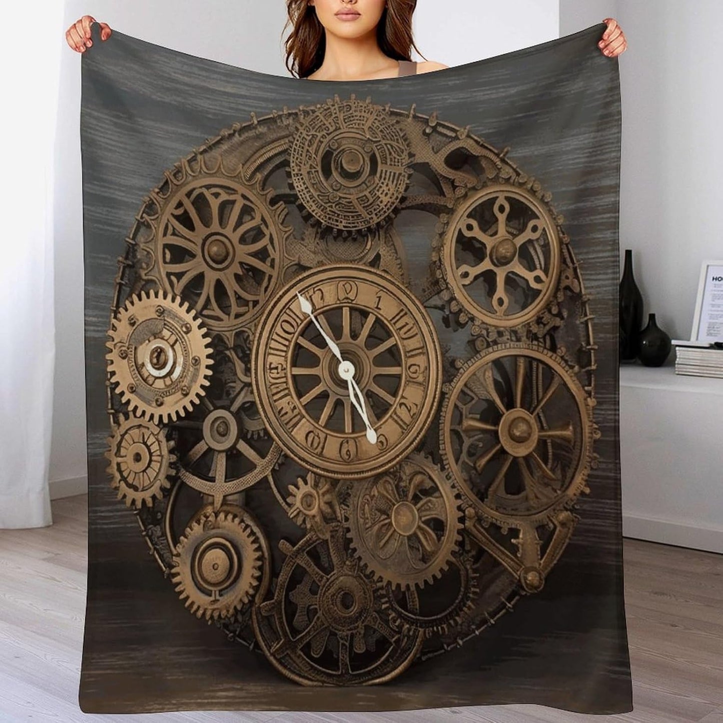 Steampunk Gears Clock Blanket Super Soft Lightweight Throw Blanket Cute Cozy Warm Bed Blanket Decorative Fuzzy Blanket All-Season Home Decor Gift for Sofa Couch Living Room 50"*60"（130 * 150cm）