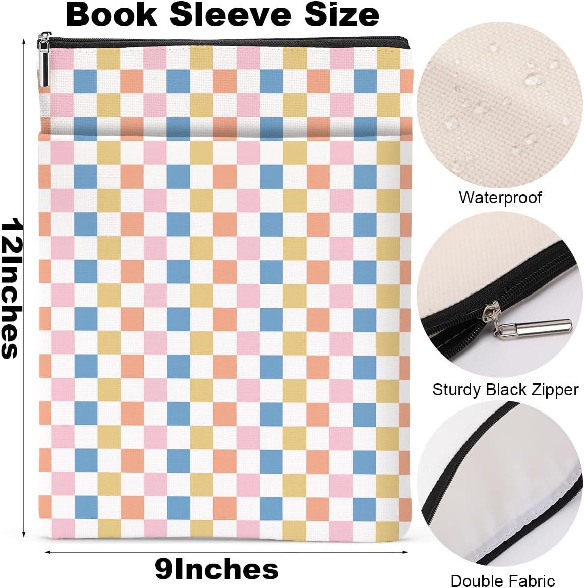 Retro Plaid Book Lovers Gifts Book Sleeve Vintage Checkered Waterproof Book Cover Book Pouch Book Protector with Front Pocket Book Club Christmas Birthday Gifts for Women Girl Mom Book Accessories