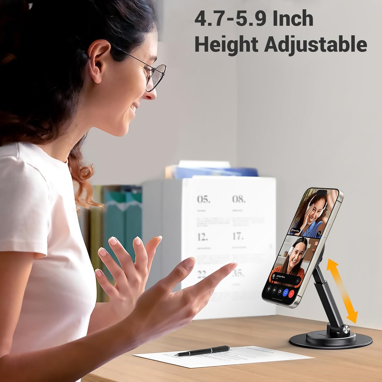 UGREEN Magnetic Phone Stand for MagSafe, Height Adjustable iPhone Stand for Desk with 360° Rotation Compatible for iPhone 17 Air 16 Pro 15 Pro Max 14 Plus 13 12 and MagSafe Case, Black