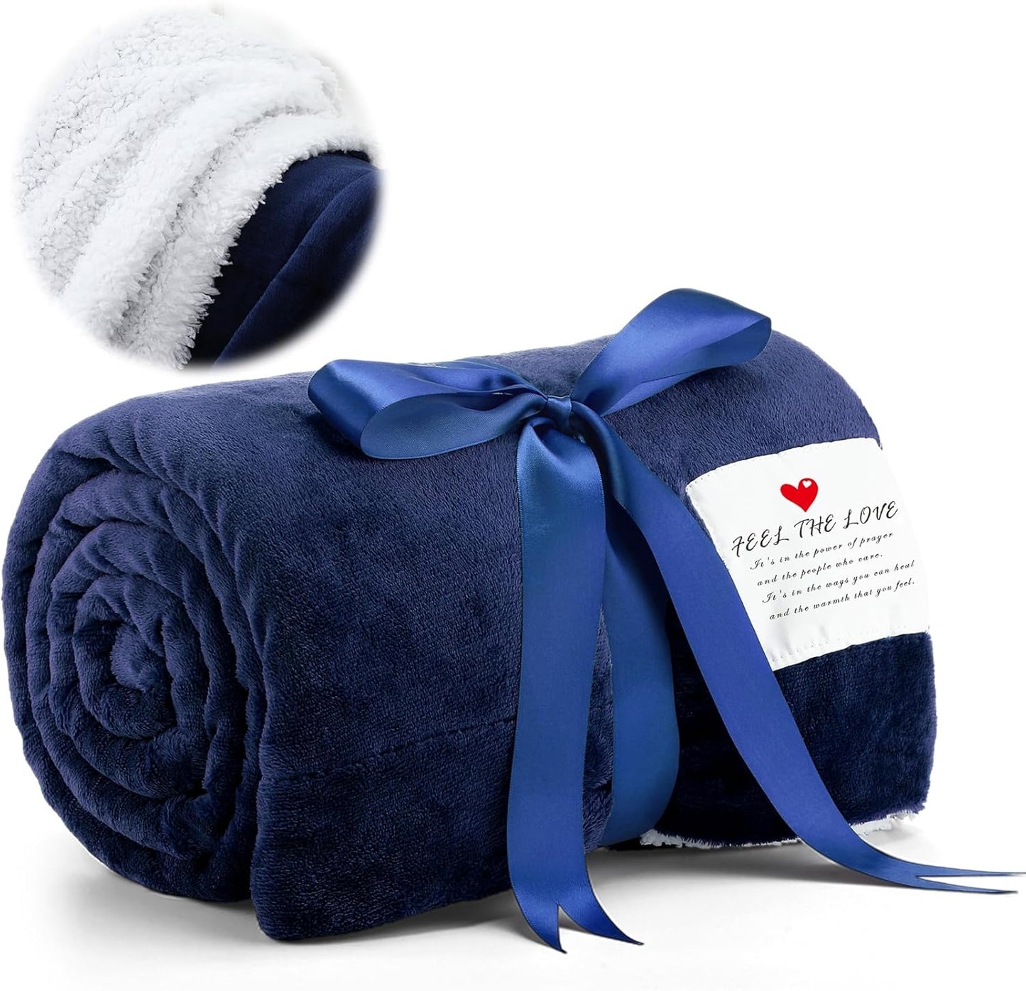 Prayer Comfort Blanket for Men Women 60"x80" Inspirational Healing Sherpa Blanket Flannel Throw with Motivational Quotes Message for Chemo Patient Surgery Recovery Cancer Care Gift(Navy Blue)