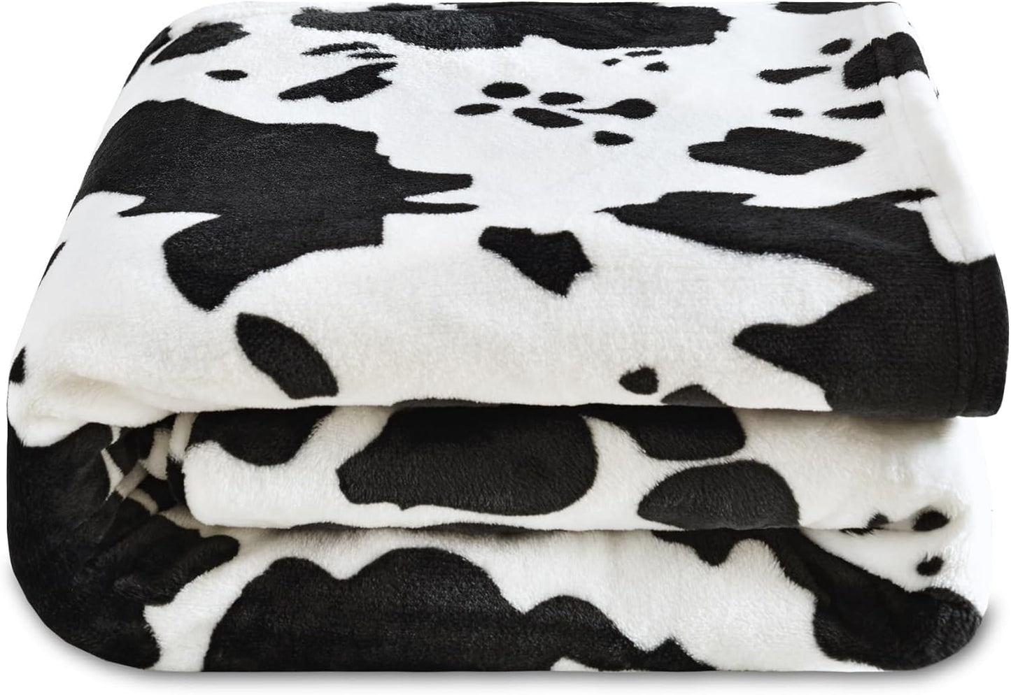 Softan Fleece Blanket - Black White Cow Print Throw Blanket - Fuzzy Lightweight Super Soft Microfiber Flannel Blankets for Couch, Bed, Sofa - Ultra Luxurious Warm and Cozy for All Seasons (90"×90")