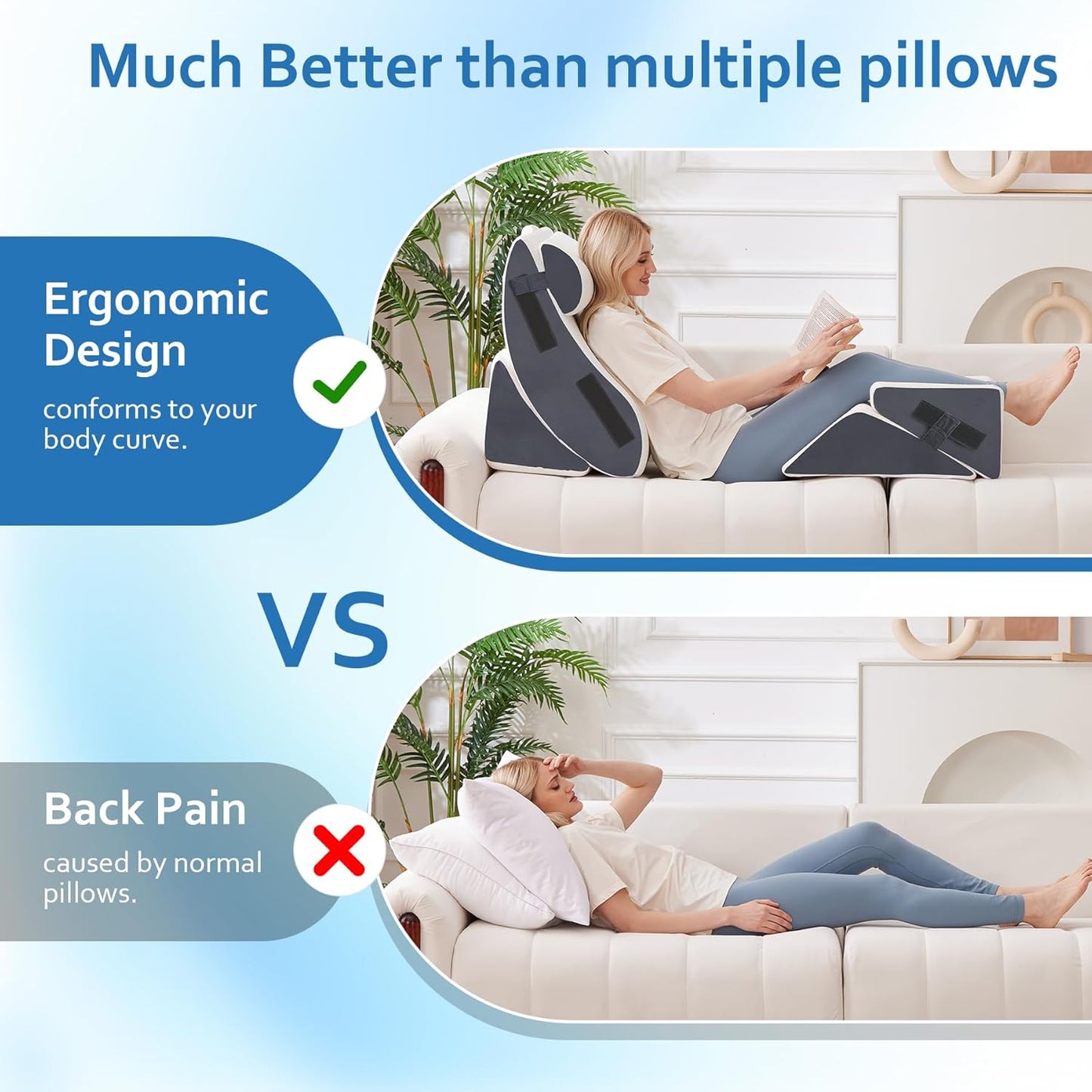 5Pcs Wedge Pillow Set for After Surgery, Orthopedic Bed Wedge Pillow Set for Post Surgery, Acid Reflux Relief, Sleeping, Back Pain Relief, Adjustable Back Pillow for Bed Sitting up, White/Grey