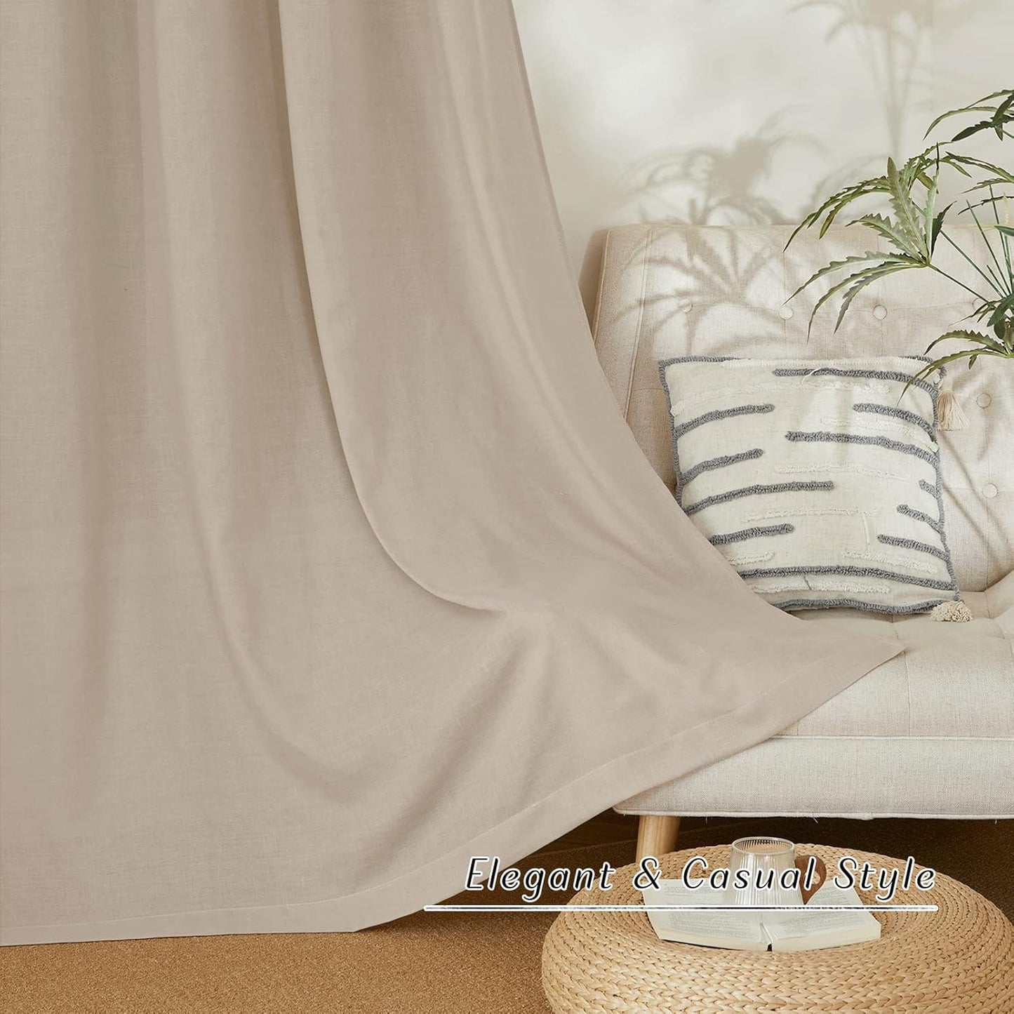 NICETOWN Linen Flax Semi Sheer Curtains 92" Length, Grommet Window Treatments Privacy Added with Light Penetration Vertical Drapes for Loft/Home Office, Taupe, W55 x L92, 2 Panels
