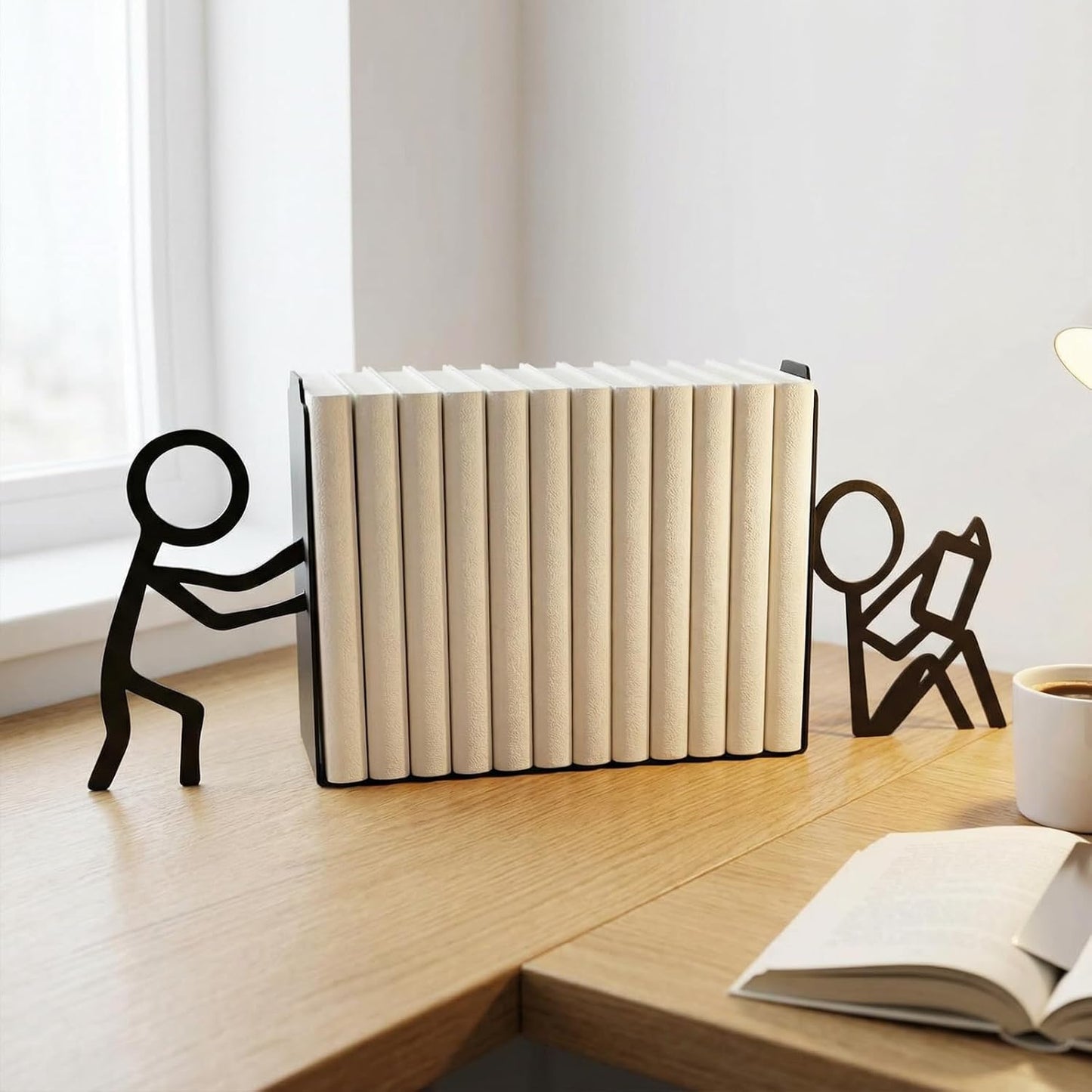 Bookends Decorative Metal Unique Cool Home Desk Bookend Cute Funny Books Ends Reading Decor Bookshelf Decor for Library Office School Livingroom,Ideal Gifts for Book Lovers(Black)