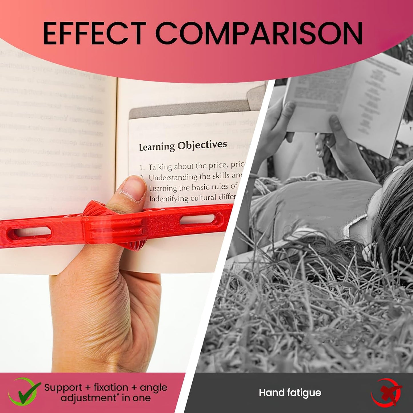 2 Pcs Thumb Page Book Holder for Reading, Rotating Ergonomic Design Reader Book Holder Ring, Adjustable Dual-Angle Tilting Page Device, Bookmark Accessories for Reading Lover (Red)