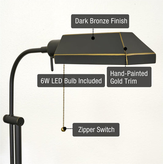 Kira Home Prescott 58" Modern Industrial Adjustable Standing Pharmacy Floor Lamp, Dark Bronze Finish, Includes 6W LED Bulb (60W eq.) Energy Efficient, Eco-Friendly, Pivot Head for Hobby/Precise Task