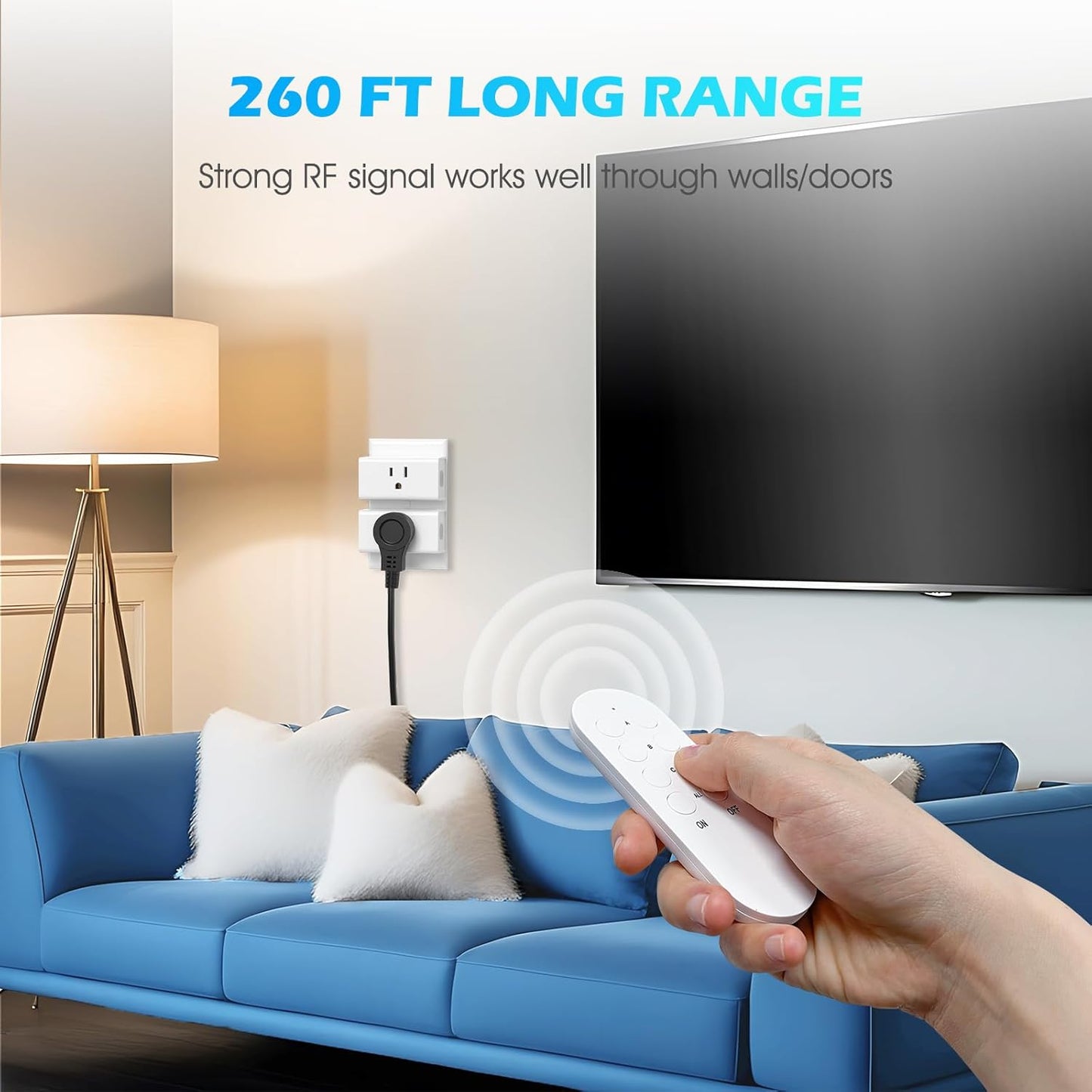 SURNICE Mini Remote Control Outlet On Off Switch Plug for Christmas Lights, 260ft RF Range, Wireless Remote Light Switch 1800W/15A, White, FCC Listed(1 Remote + 3 Outlets)