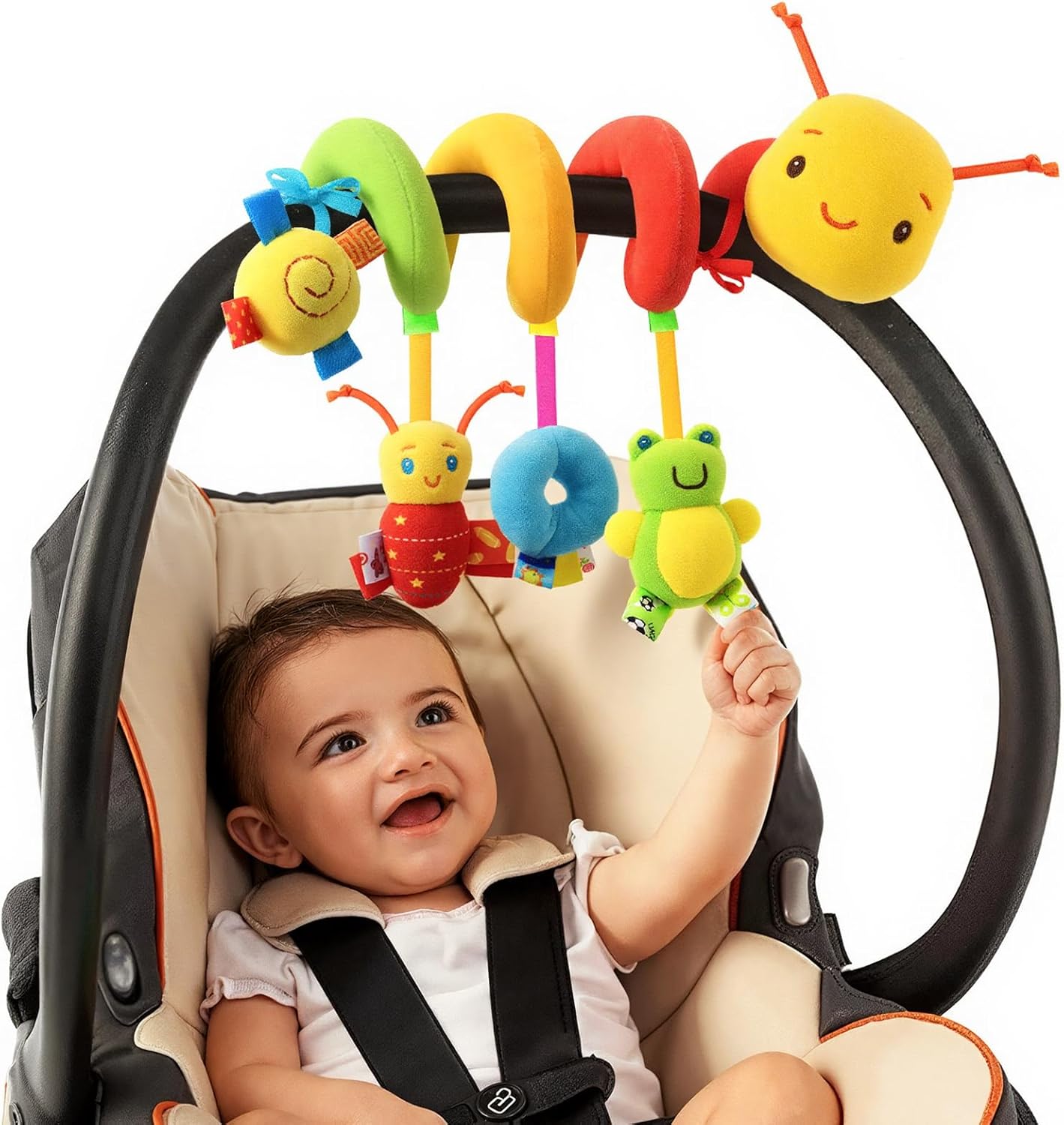 Baby Crib Hanging Rattles Toys - Infant Baby Worm Crib Bed Around Rattle Bell Cartoon Insect Spiral Hanging Toy with Ringing Bell for Infants Bed Stroller Car Seat Bar for Babies Boys and Girls