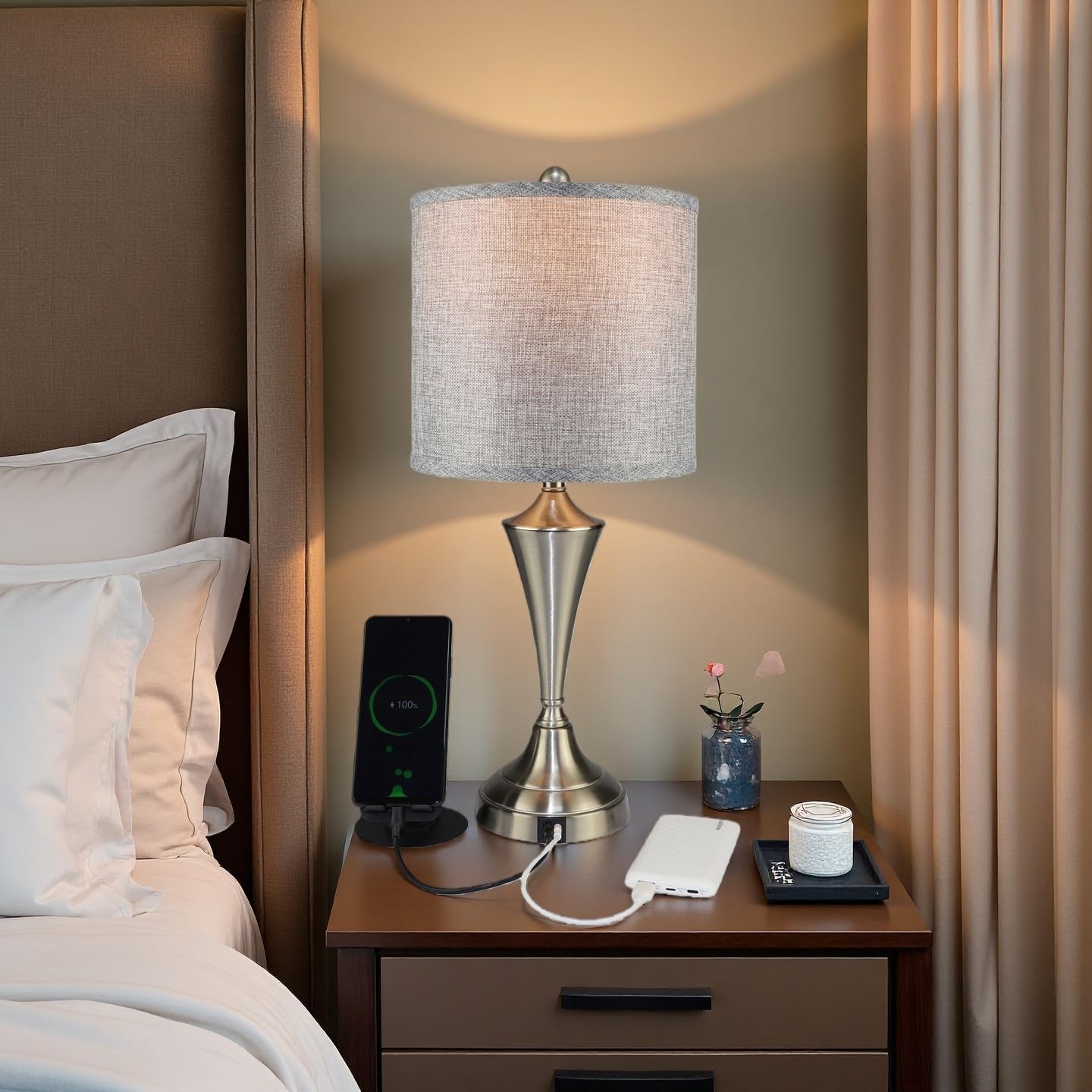 Set of 2 Metal Table lamp with Brushed Nickel Finish