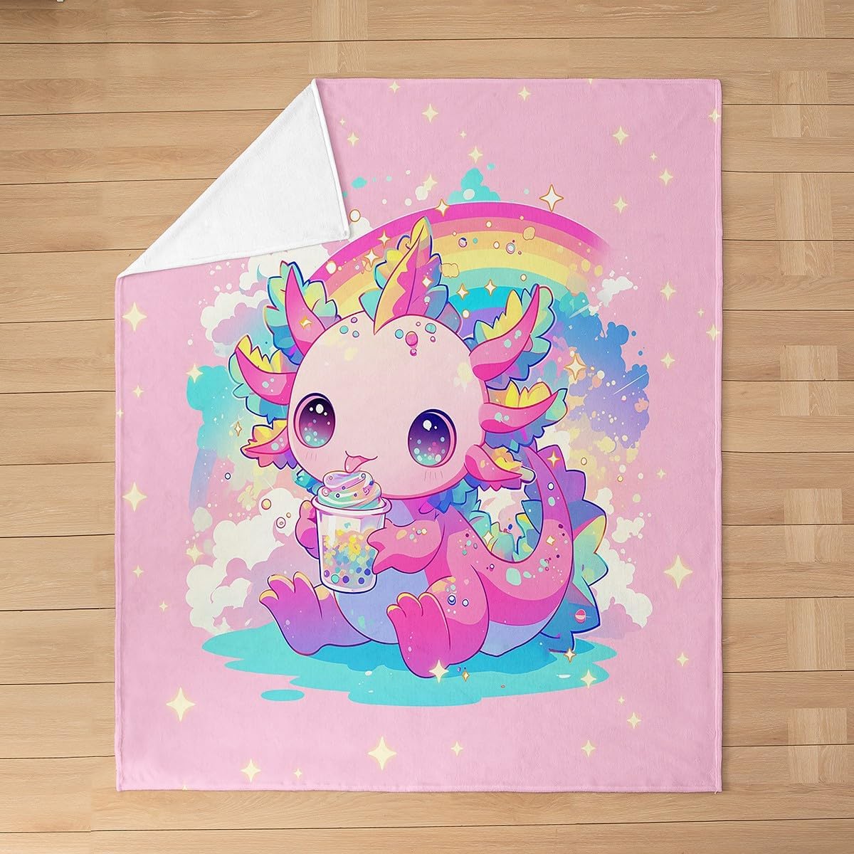 Feelyou Cute Axolotl Plush Throw Blanket, 40"x50" Cartoon Salamander Flannel Fleece Blanket for Sofa Couch Kids Teens Adults Rainbow Coludy All Season,Bed Blanket Kawaii Ocean Sealife Room Decor