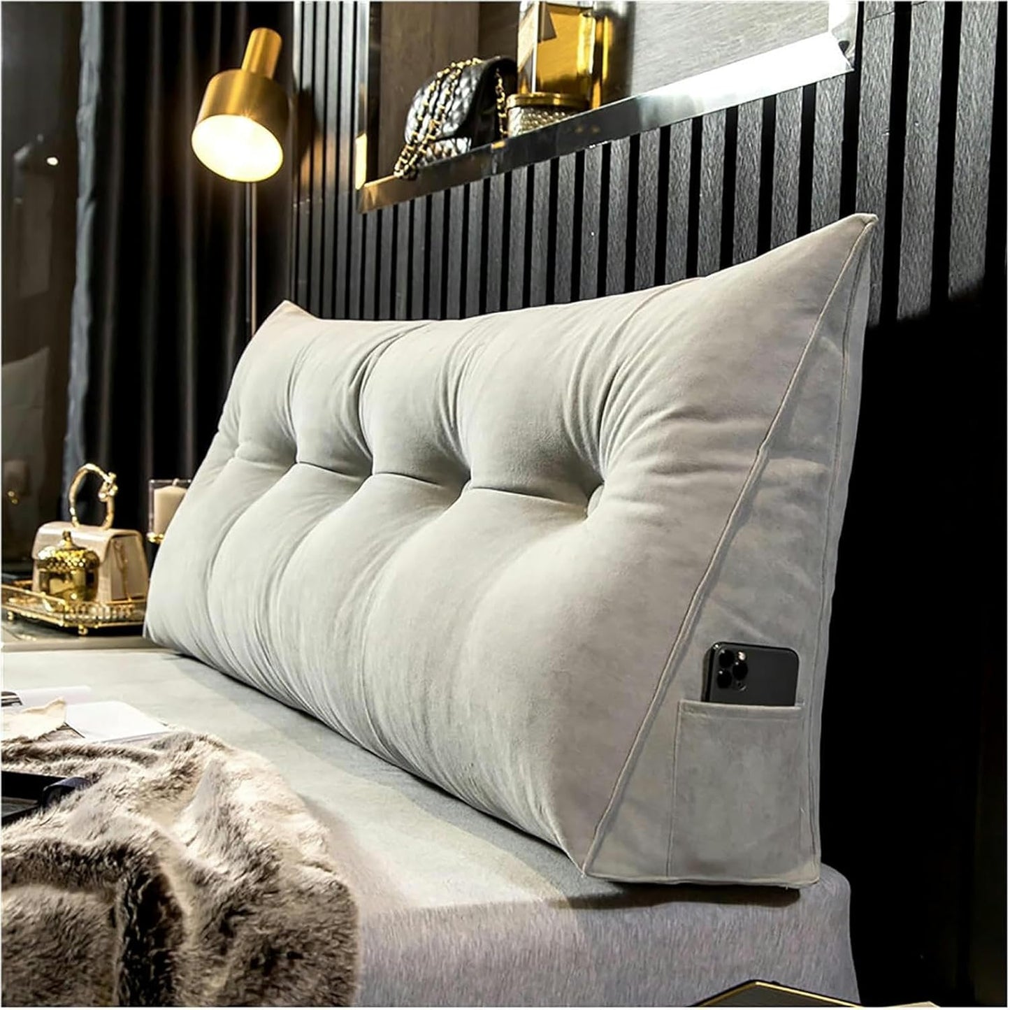 Wedge Pillow Large Lumbar Support Cushion for Bed Headboard Sofa, Back Positioning Backrest, Soft Reading Pillow with Pocket and Removable Washable Cover