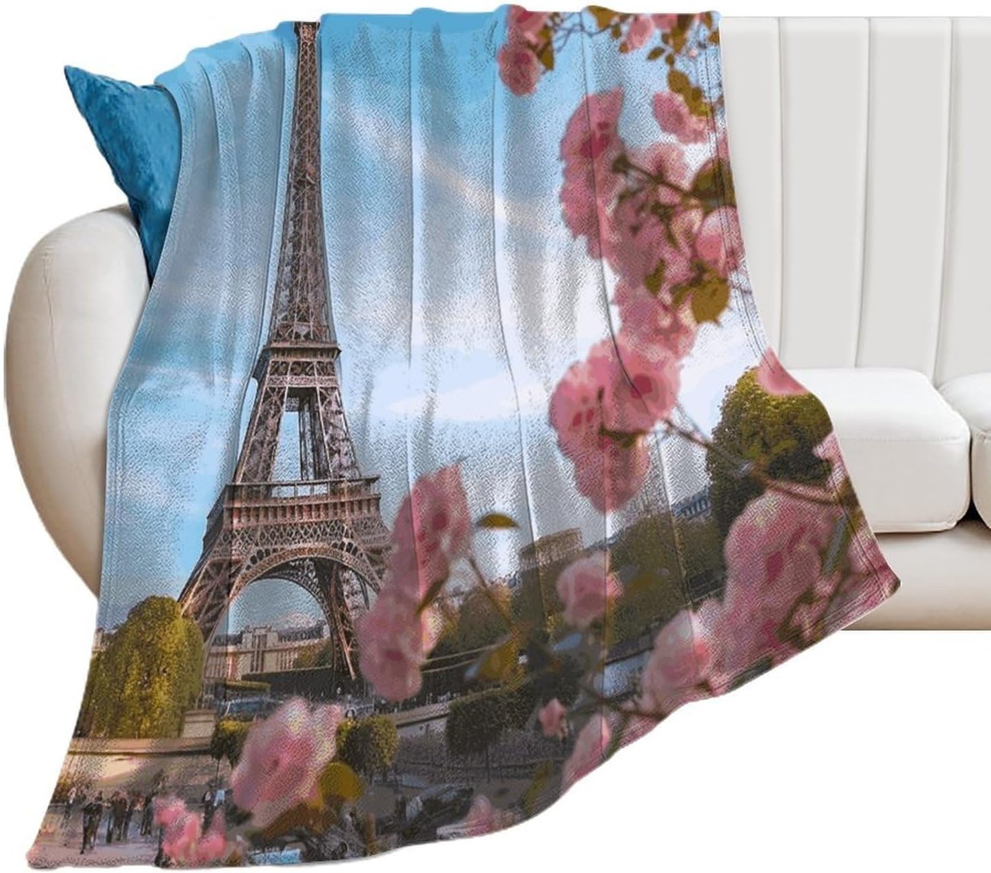 Paris Eiffel Tower with Flowers Blanket Super Soft Lightweight Throw Blanket Cute Cozy Warm Bed Blanket Decorative Fuzzy Blanket All-Season Home Decor Gift for Sofa Couch Living Room 40"*50" （100*130c