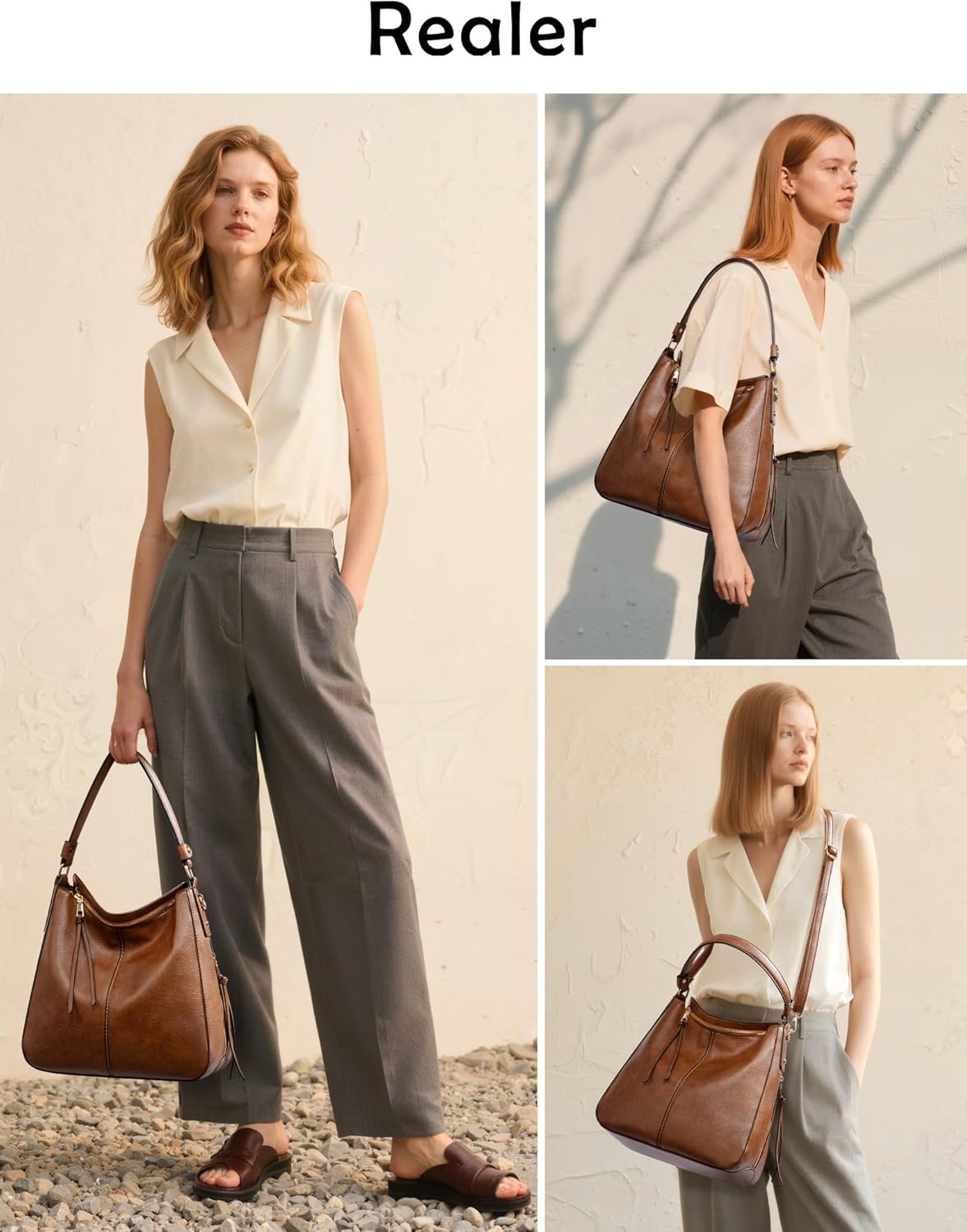 Realer Hobo Crossbody Bags for Women Designer Faux Leather Hobo Handbags Retro Large Size Shoulder Bag Bucket Purse