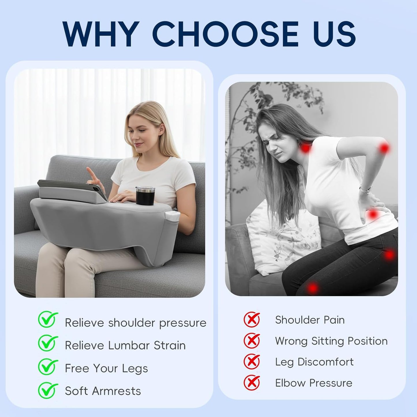 Reading Pillow, Lap Desk Pillow for Adult, Gaming Pillow for Arm Support with Cup Holder, Memory Foam Bed Desk for Working, Playing Game or Siting in Bed, Floor, Sofa (Grey)