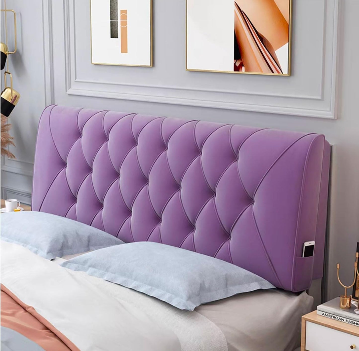 Large Day Bed Pillow Wall Pillow Bedside Cushion Bed Rest Reading Pillows Bolster Lumbar Support Backrest with Removable Headboard Cover(Size:90cm/35.4in,Color:Purple1)