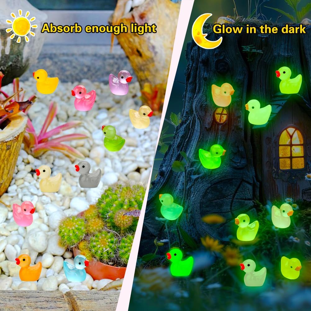 240pcs Luminous Mini Resin Ducks, Tiny Animals Bulk Glow in The Dark Small Plastic Miniature Ducks Figures for Dollhouse Decor Micro Garden Home Landscape Aquarium Craft Gifts Party Favors Toys