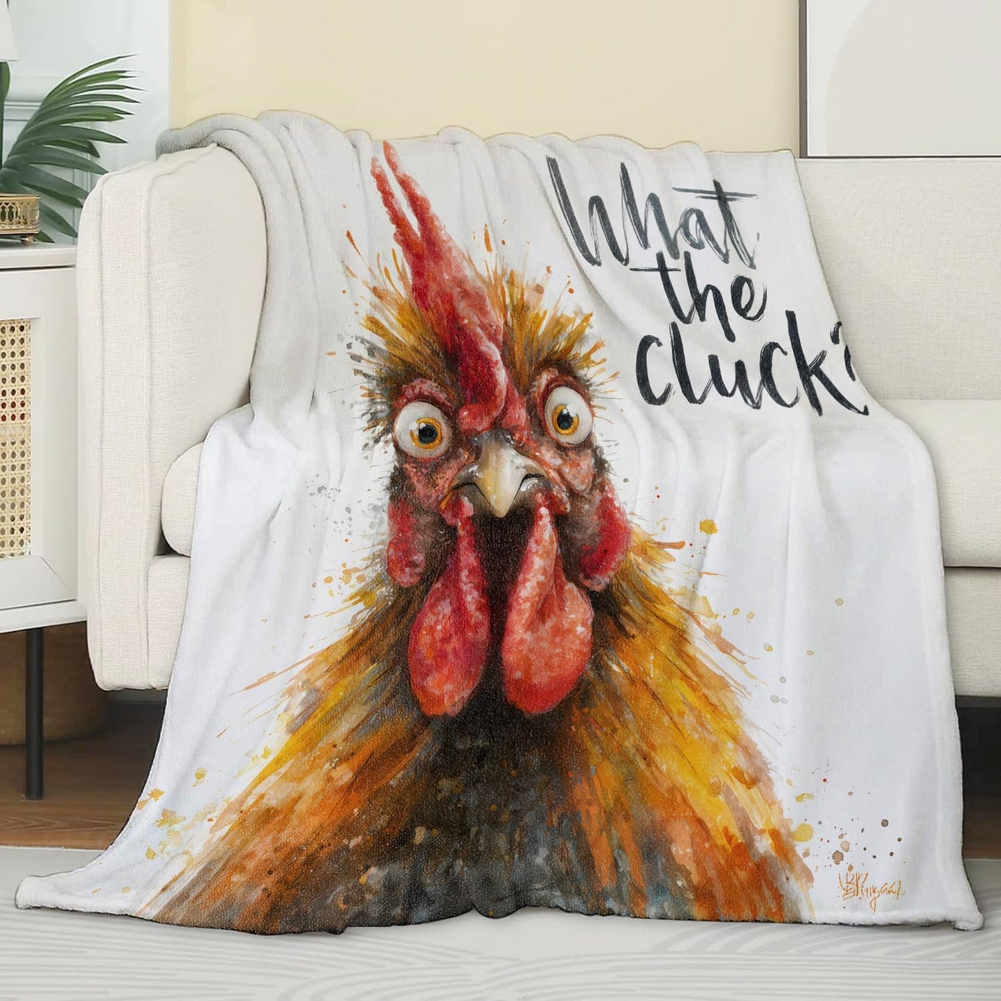 Watercolor Rooster Blanket,Humorous Gifts for Farm Animal Lovers,Soft Lightweight Flannel Throw Blankets,Playful Chicken Throws Rustic Home Decor,for Camping Living Room Office,60x50inch