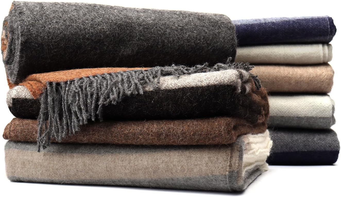 Superfine Alpaca Wool Throw Blanket - Lightweight Alpaca Merino Wool Throw Blankets | Soft Peruvian Alpaca Blanket Wool Blanket Striped Design 63" x 52" (Desert Sand/Espresso/Ash Gray)