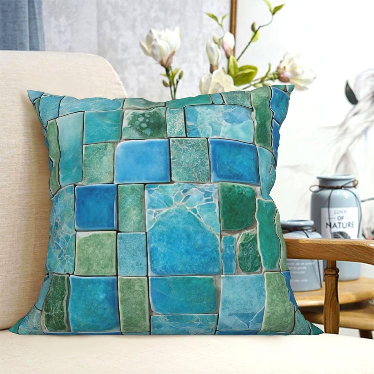 All-Season Square Pillow Covers 18"X18", Marble, Decorative Throw Pillow Covers for Sofa Bed Couch, Hidden Zipper Cushion Cover, Square Lumbar & Accent Pillowcases for Home Decor