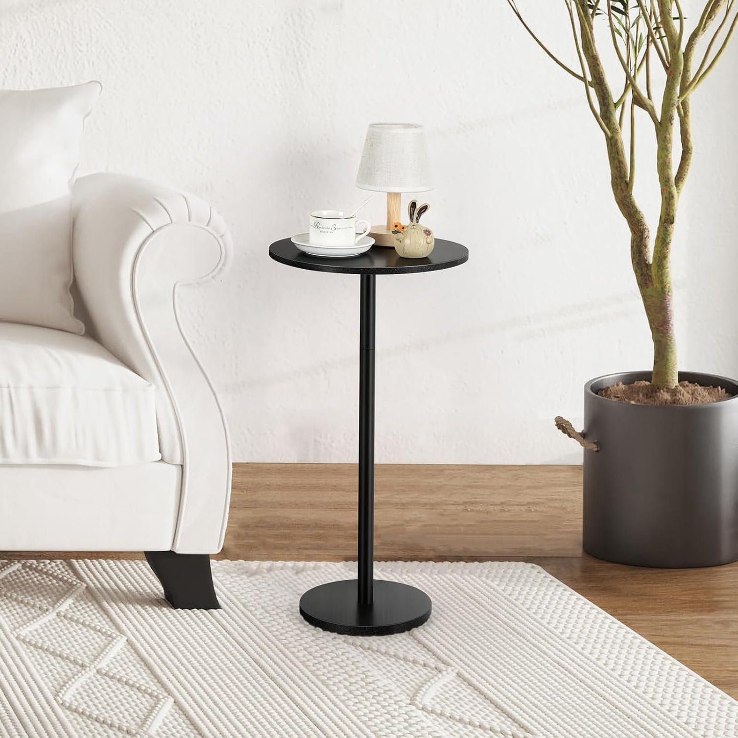 Vrisa Drink Table for Small Spaces Round Pedestal Small Modern Martini End Table Accent Side Table for Living Room, Bedroom, Sofa Couch Chair, Black