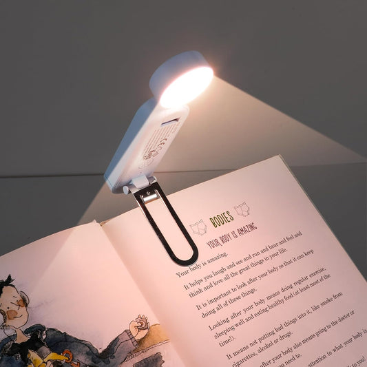 VAVOFO USB Rechargeable Book Light, Blue Lighting Blocking, Amber Light Clip On Bookmark Shaped 6 LEDs Reading Light, Eye Care for Bookworms Reading in Bed with 9 Lighting Modes (Light Blue)