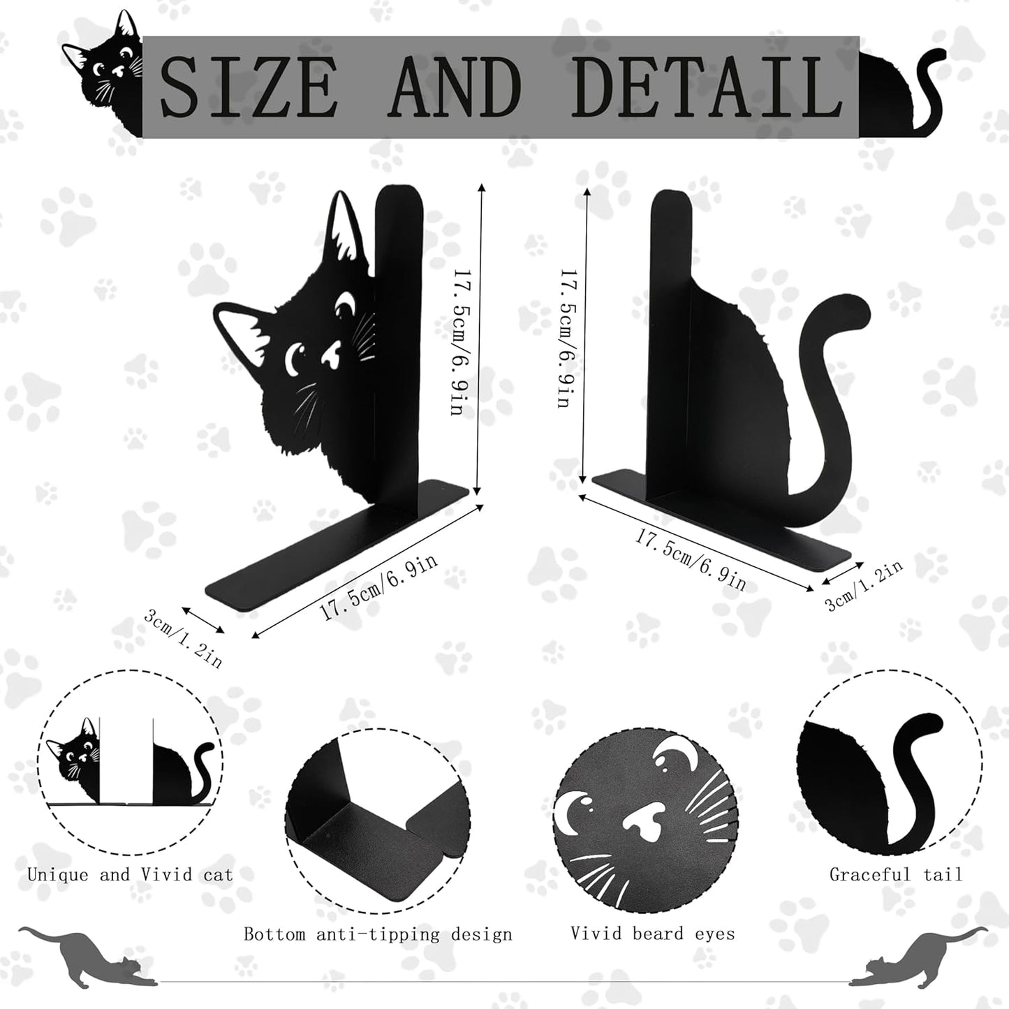 Peeping Black Cat Bookends for Shelves, Cute Cat Decorative Bookends for Kids and Adults, Unique Book Ends for Cats Lovers, Bookshelf Accessories, Home Decor, Office, Reading and Book Decor