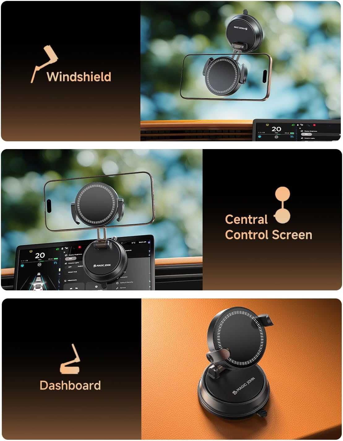 MAGIC JOHN for MagSafe Car Mount [20 N55 Magnets & Clip Arm] 360° Adjustable Magnetic Phone Holder for Car Phone Holder Mount Holders Cell Phone Holders for Your Car Accessories for iPhone 17 Promax