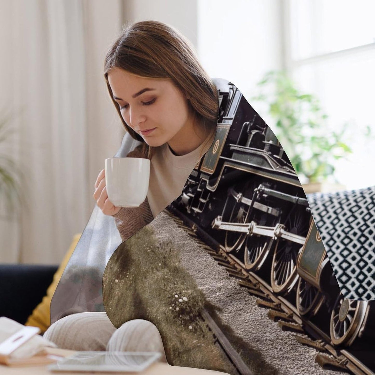 Steam Locomotive Train Blanket Super Soft Lightweight Throw Blanket Cute Cozy Warm Bed Blanket Decorative Fuzzy Blanket All-Season Home Decor Gift for Sofa Couch Living Room 60"*80"（150 * 200cm）